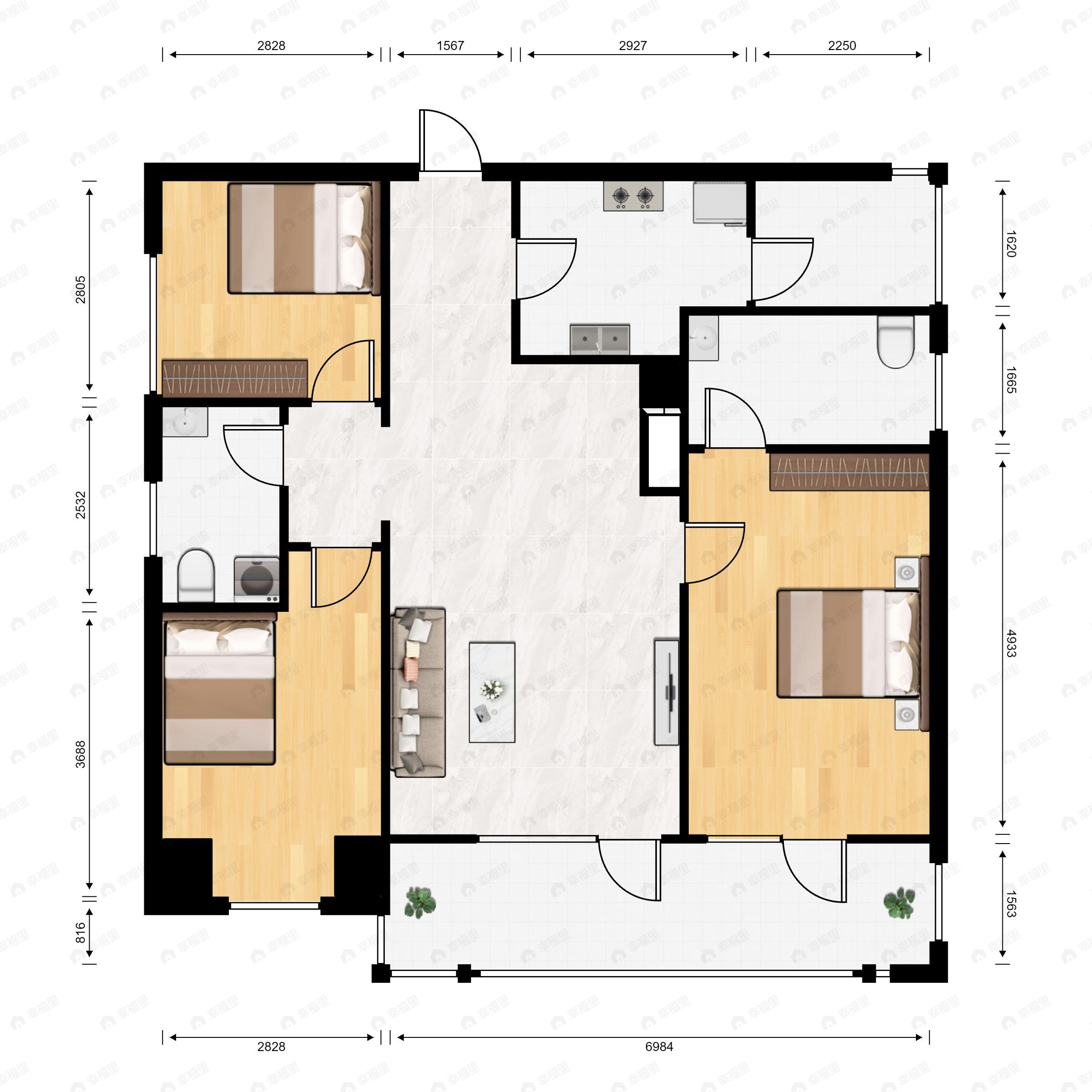 3室2厅2卫建面116平户型图