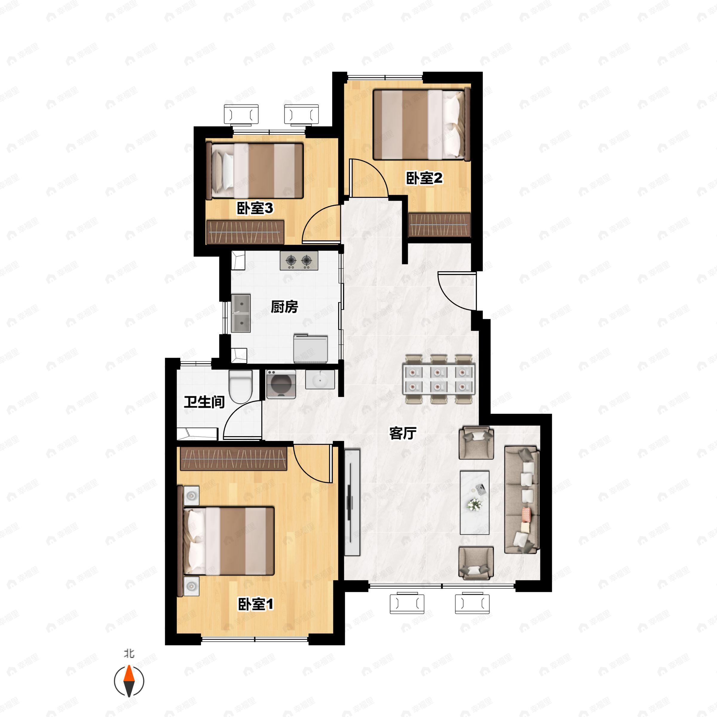 3室2厅1卫建面89平户型图