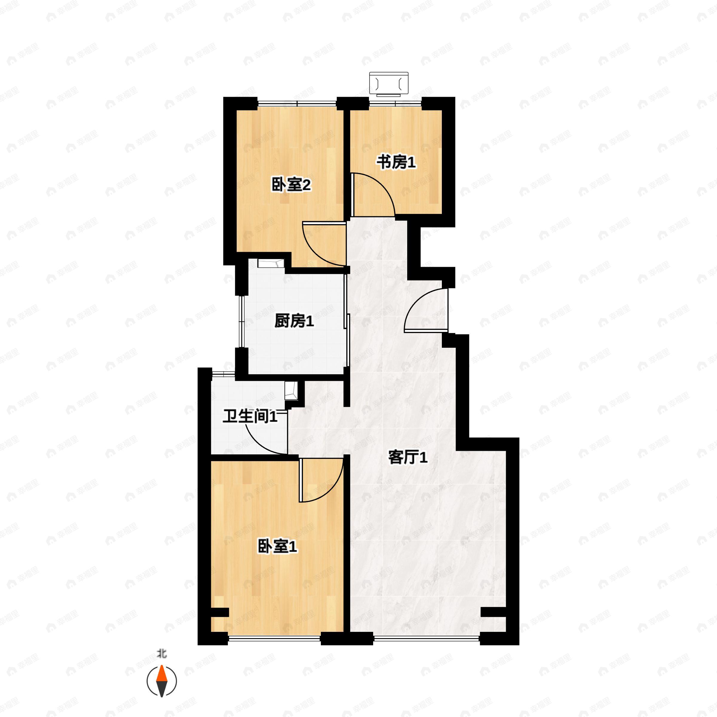 3室2厅1卫建面80平户型图