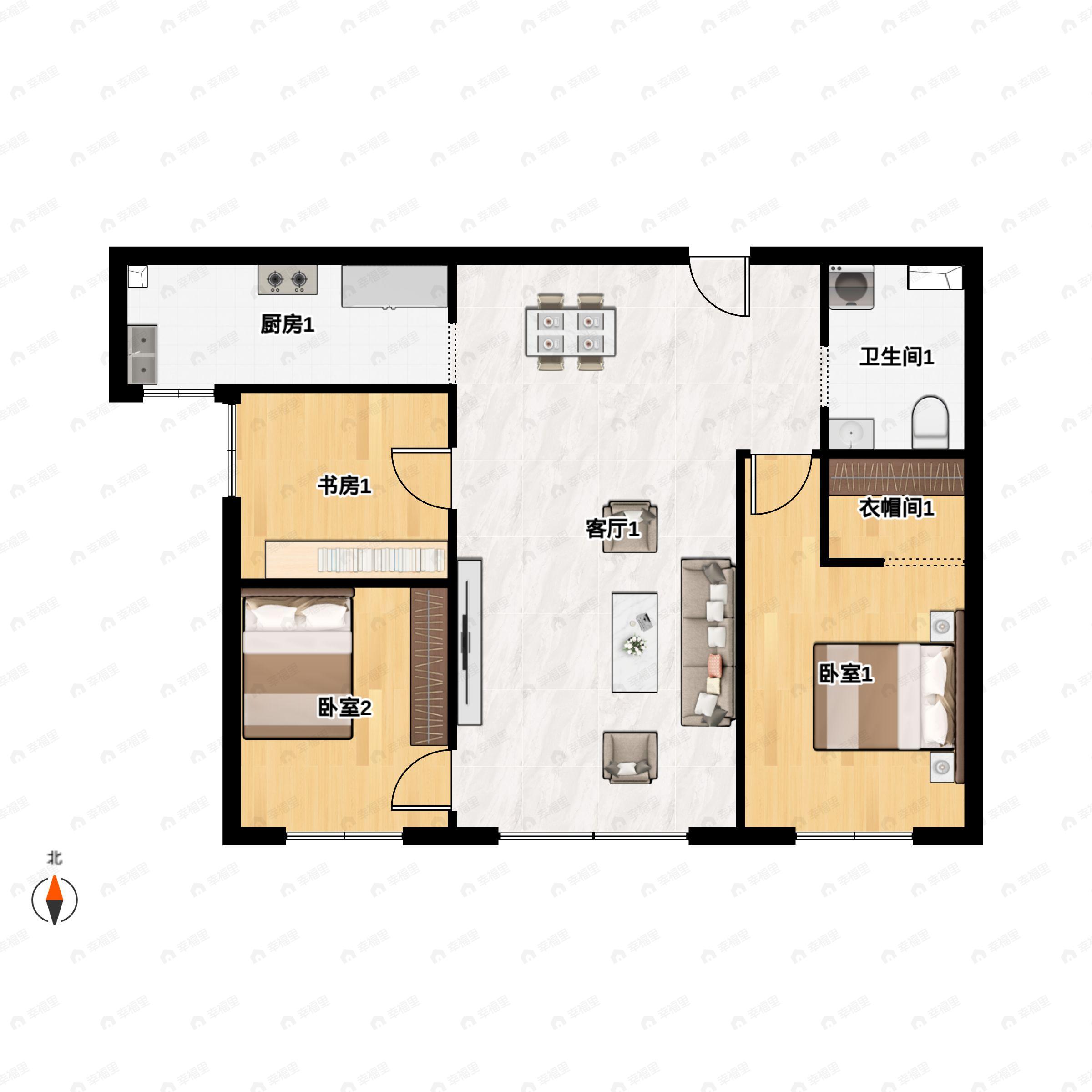 3室2厅1卫建面104平南户型图
