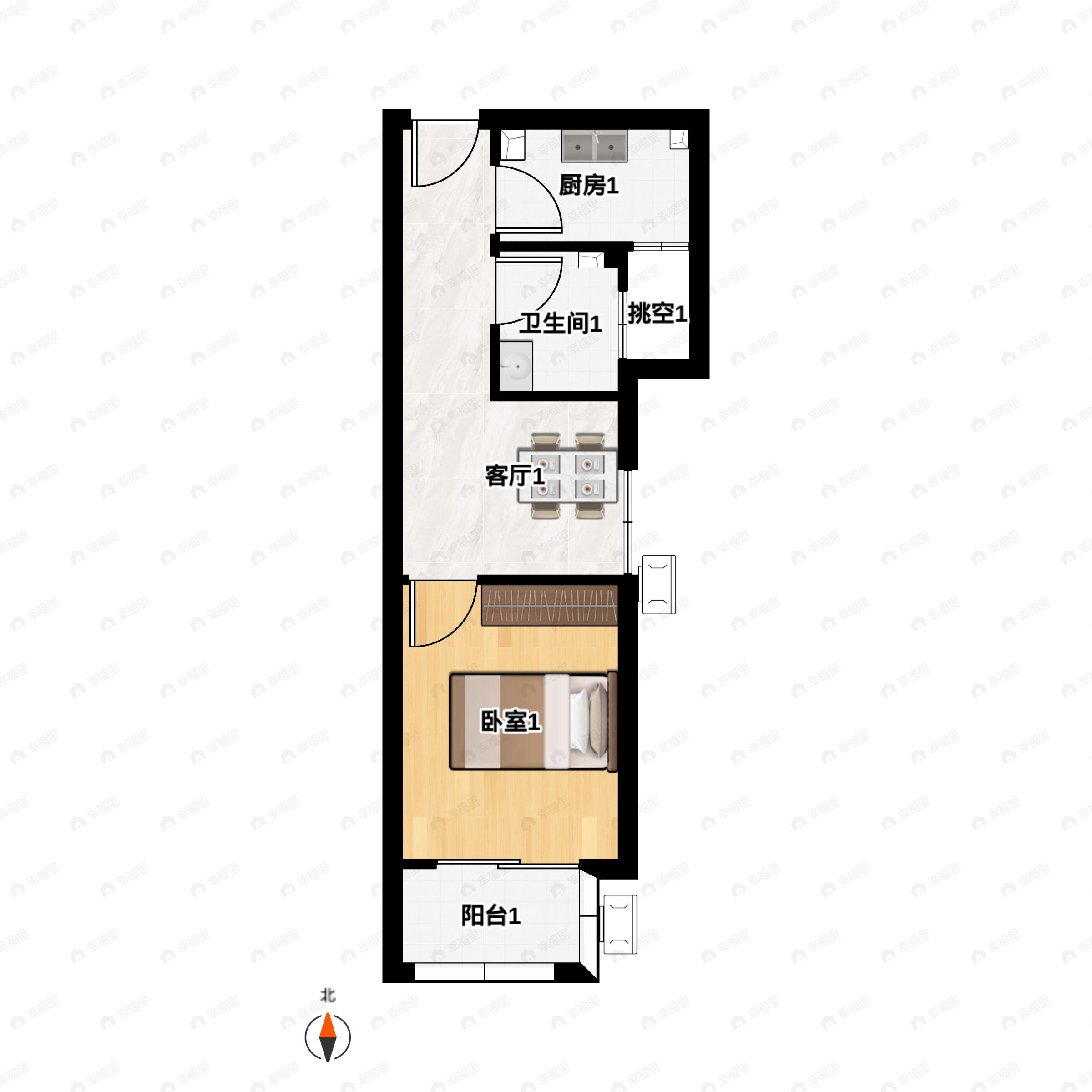 溢泽华庭二期1室1厅1卫户型图