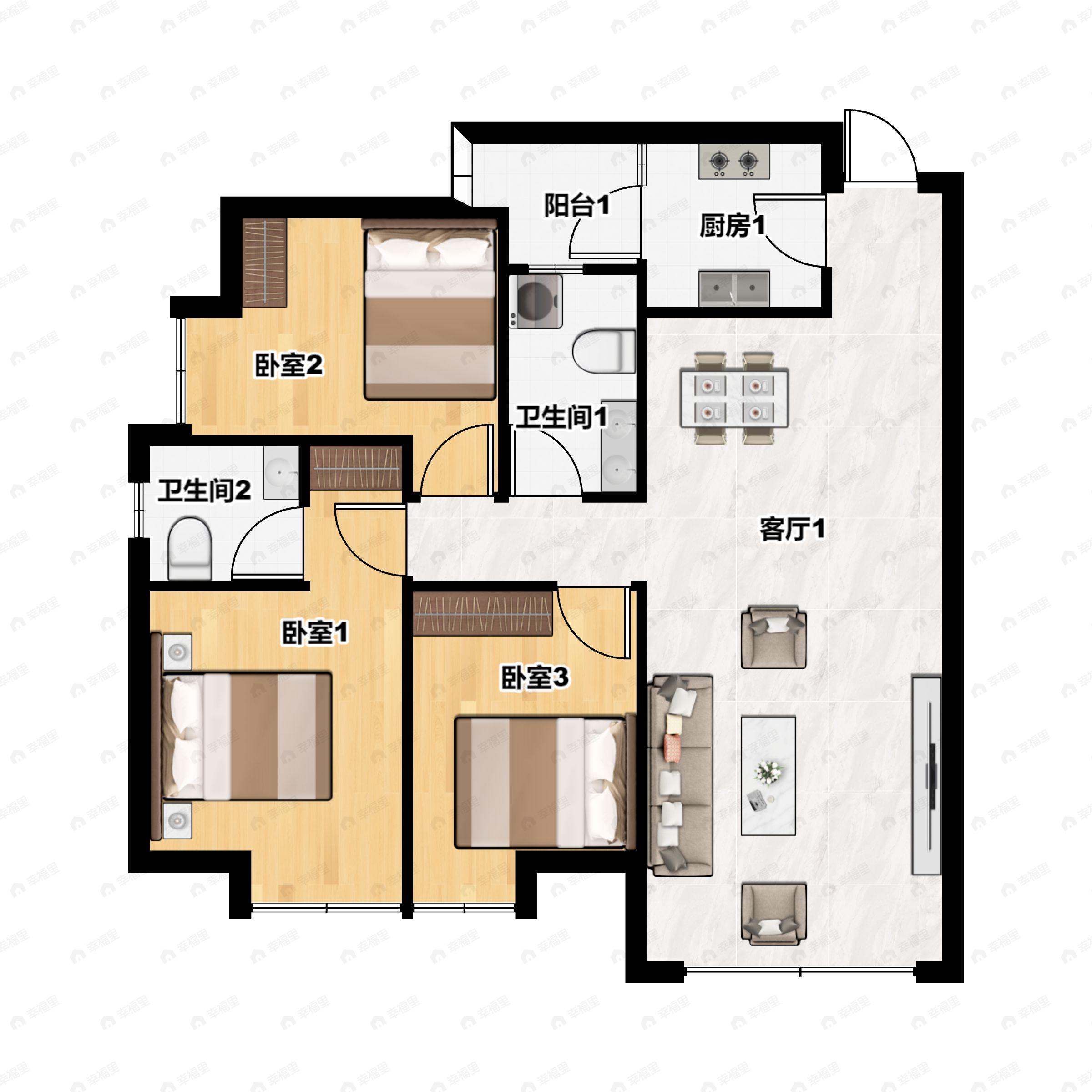 中环TOD十里风和3室2厅2卫户型图