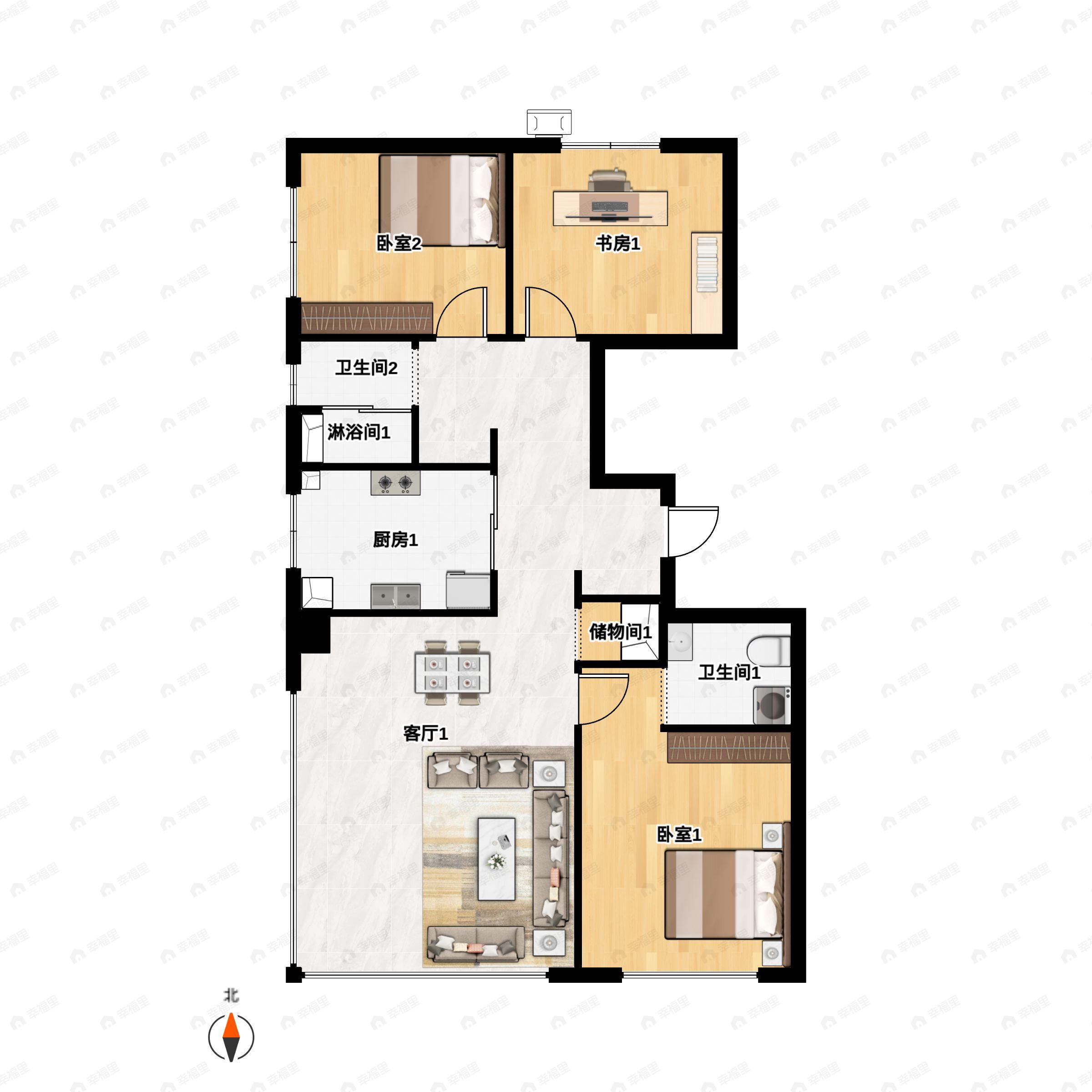 3室2厅2卫建面105平户型图