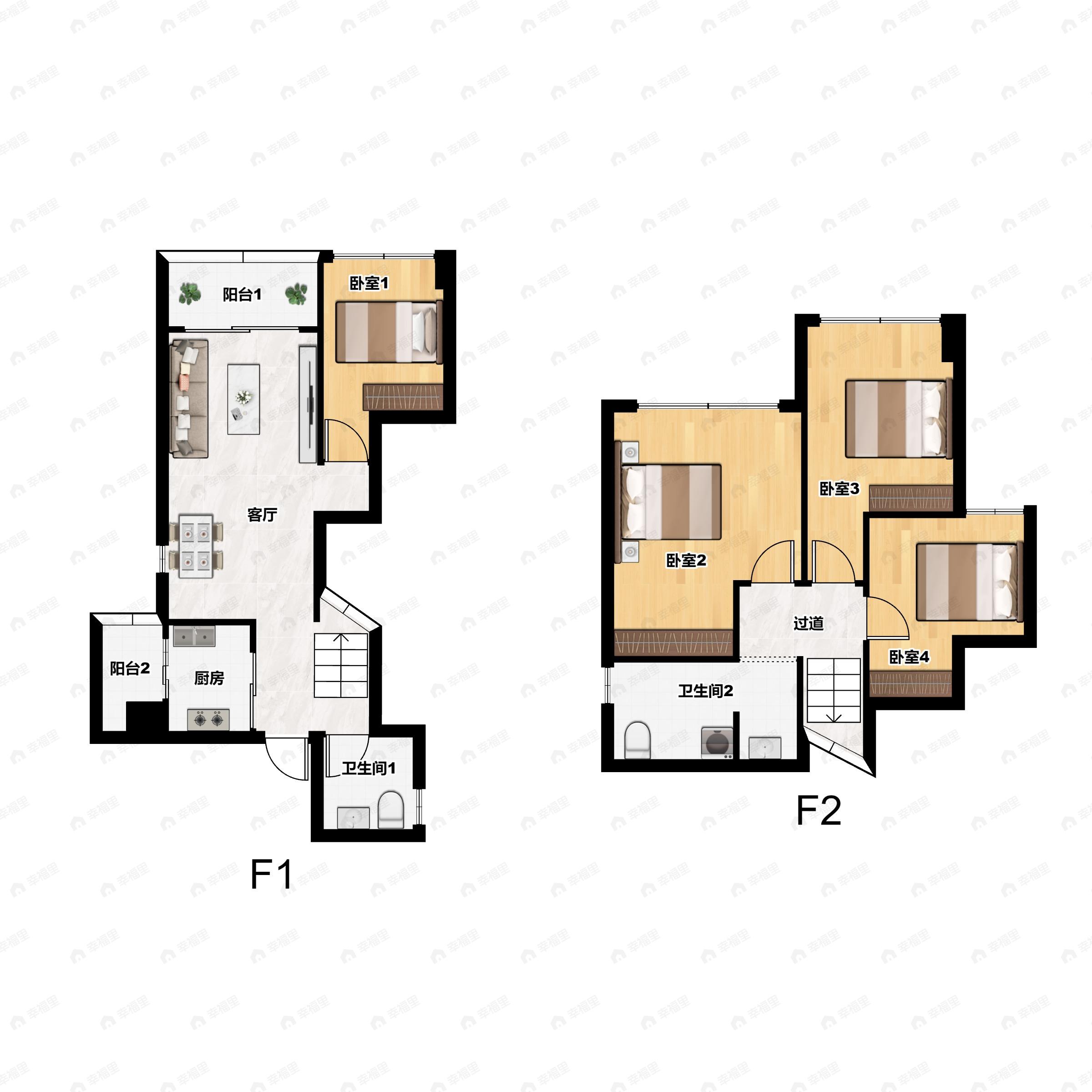 4室2厅2卫建面95m²东南|东北|西北户型图