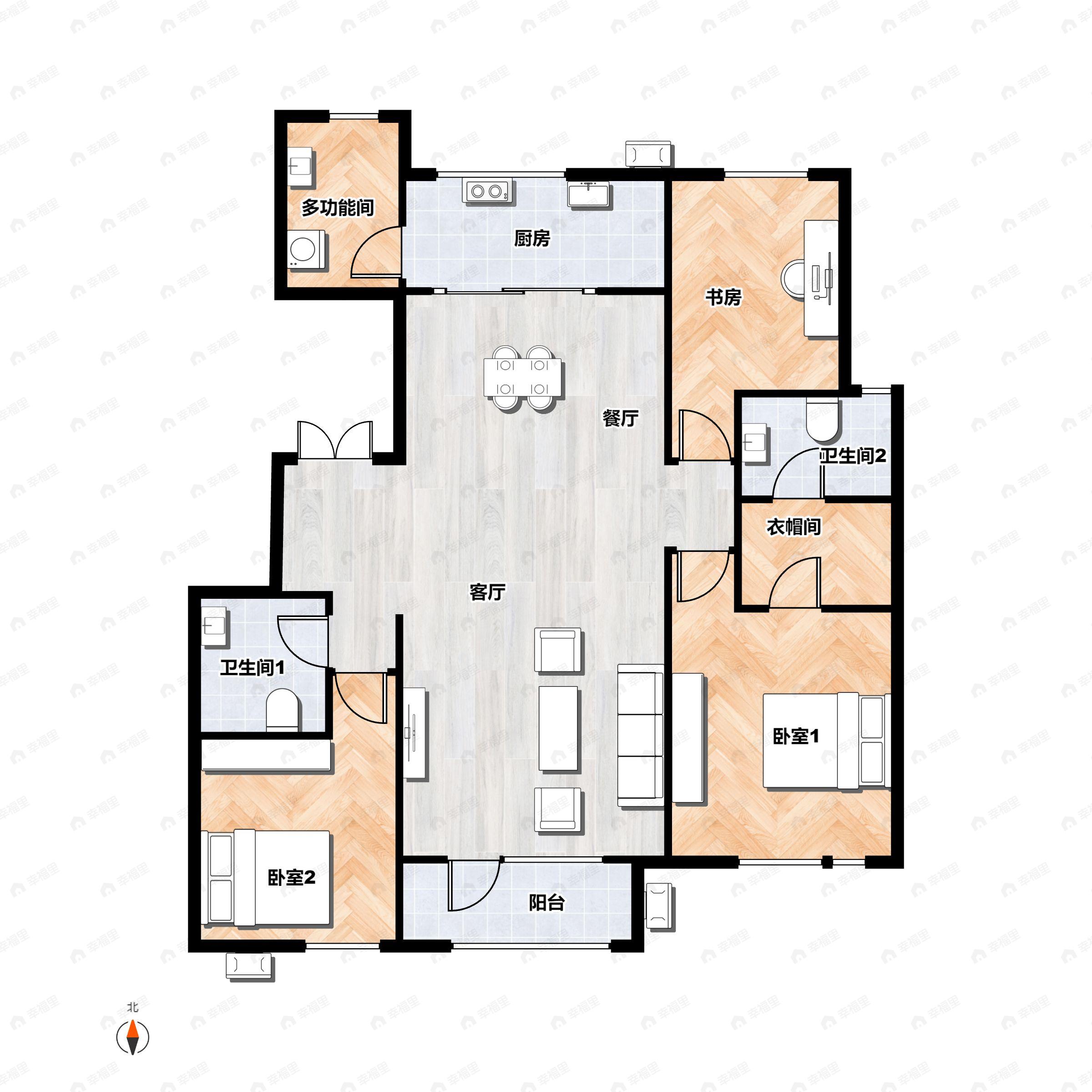 3室2厅2卫建面135平南|北户型图