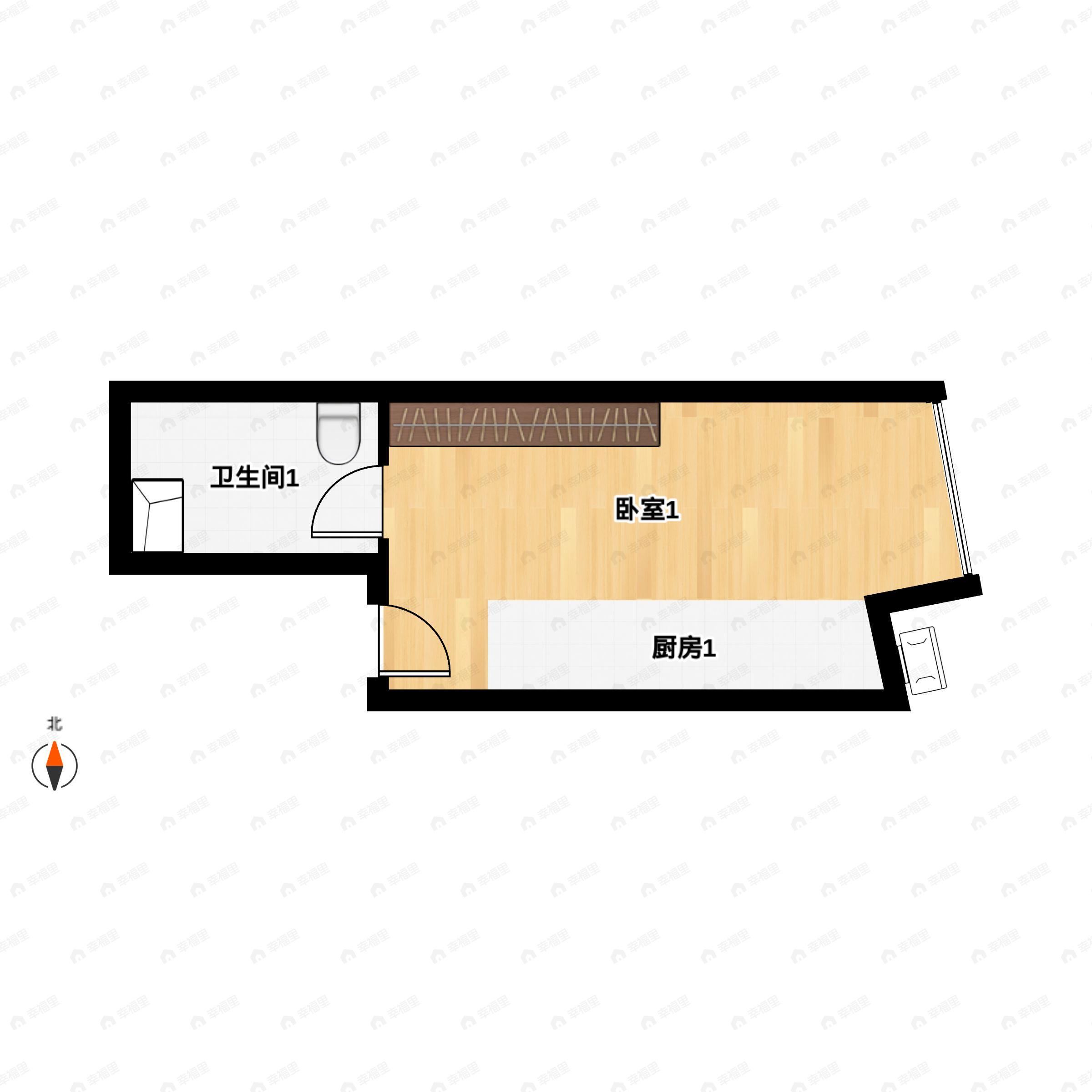 1室1厅1卫建面38平户型图