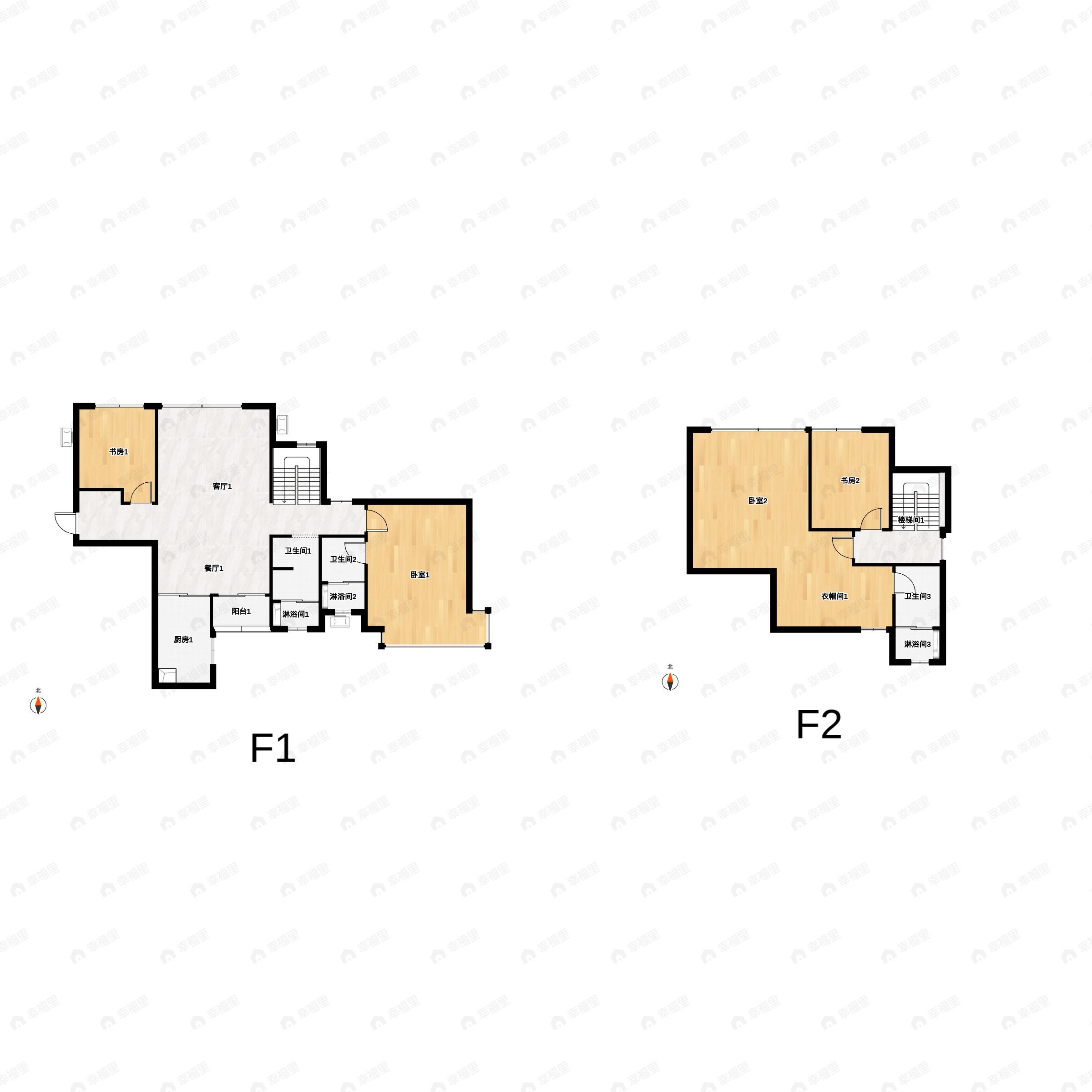4室2厅3卫建面157平南|北户型图