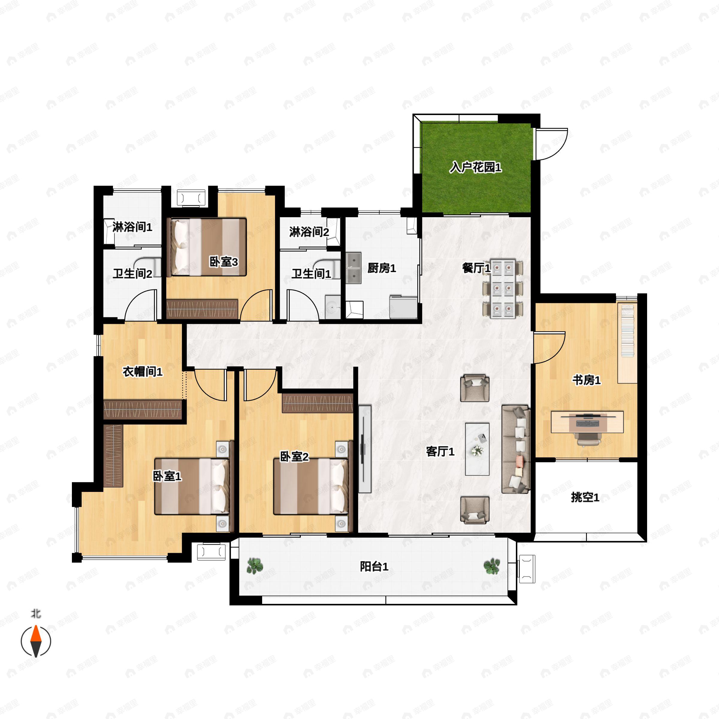 4室2厅2卫建面166平户型图