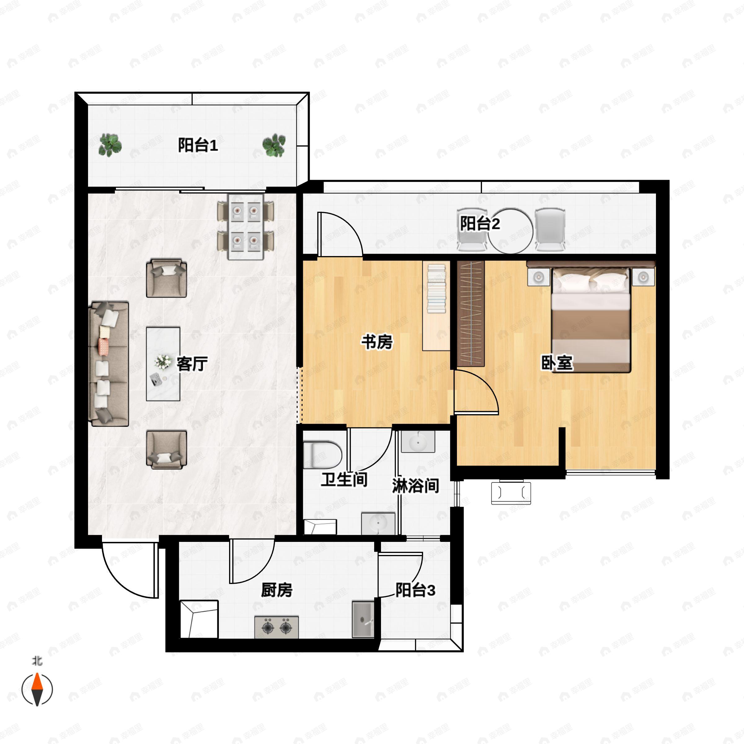 2室2厅1卫建面80平户型图