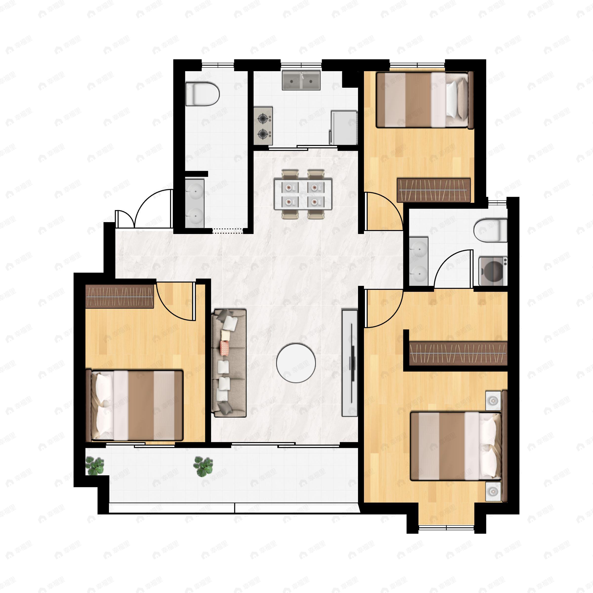 高新骊山下的院子3室2厅2卫户型图