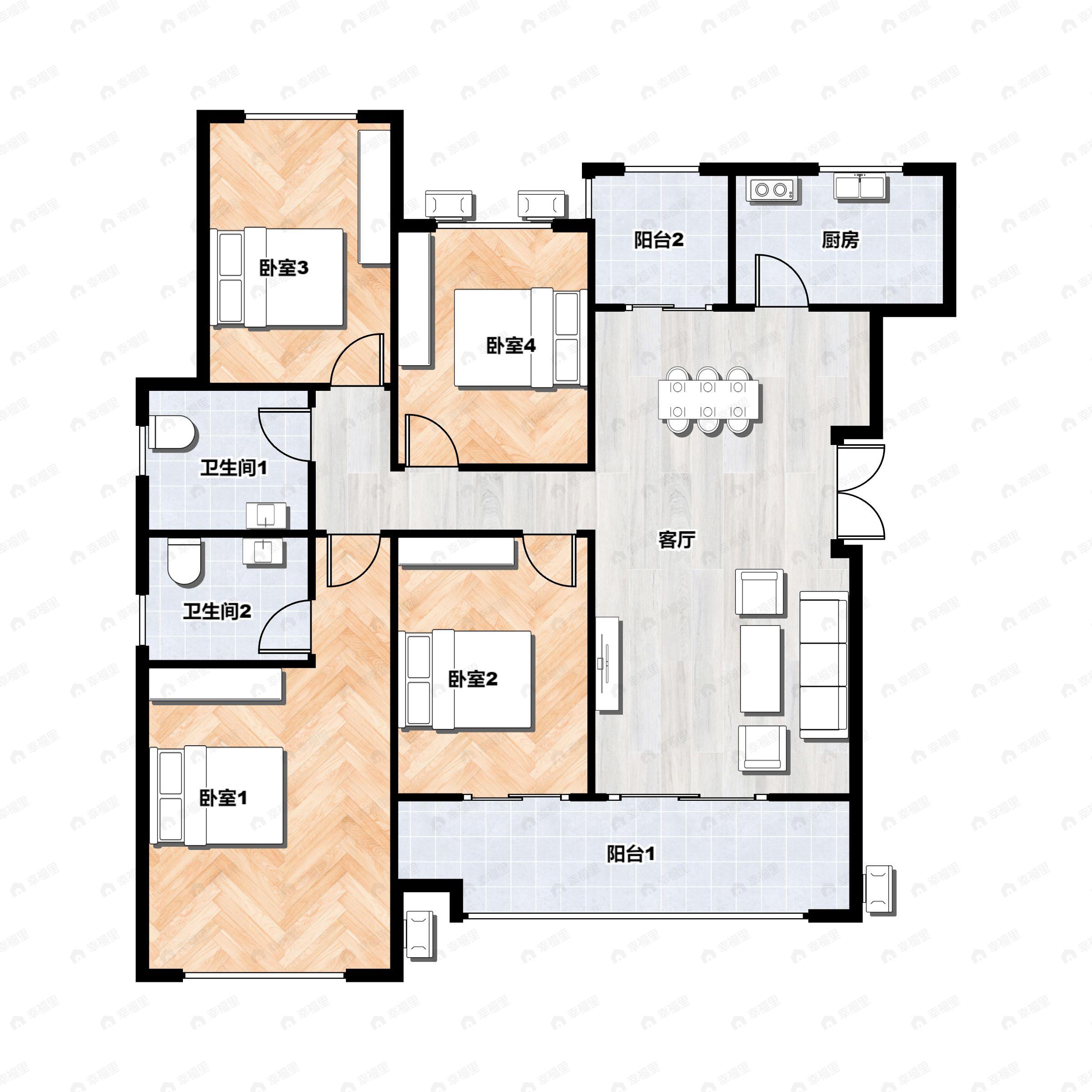4室2厅2卫建面127平户型图