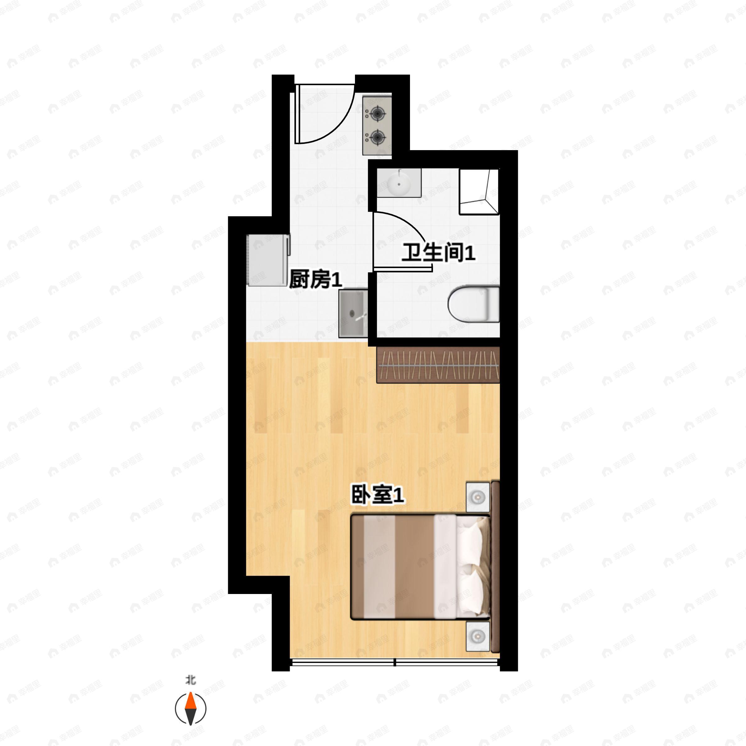 1室1厅1卫建面38平户型图