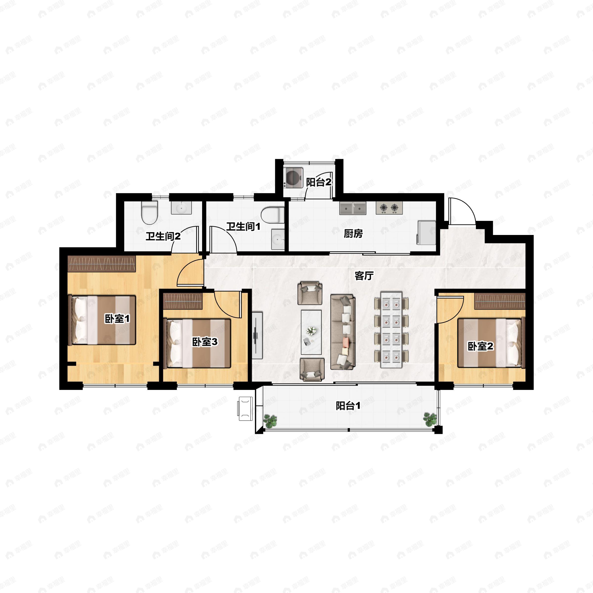 3室2厅2卫建面113平户型图