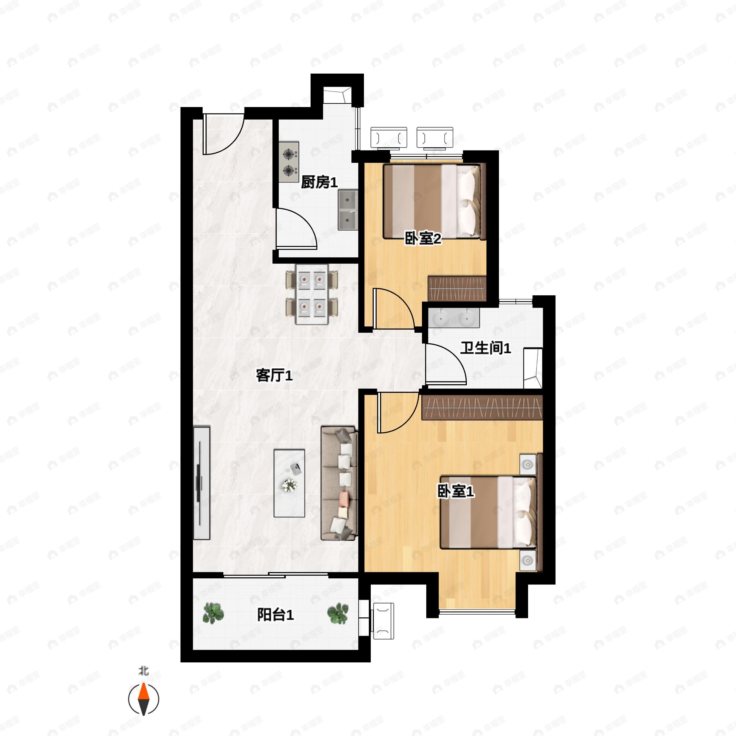 2室2厅1卫建面75平户型图