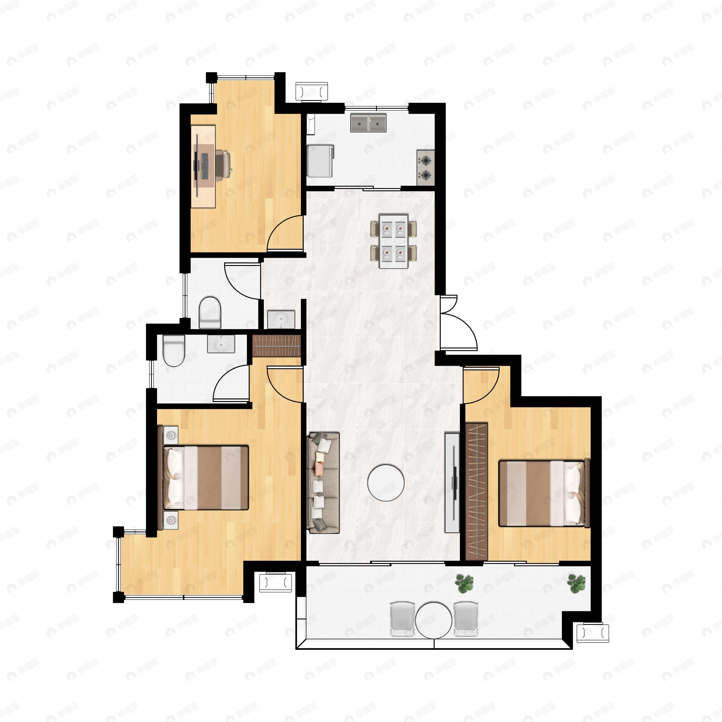 方城花漾美郡3室2厅2卫户型图