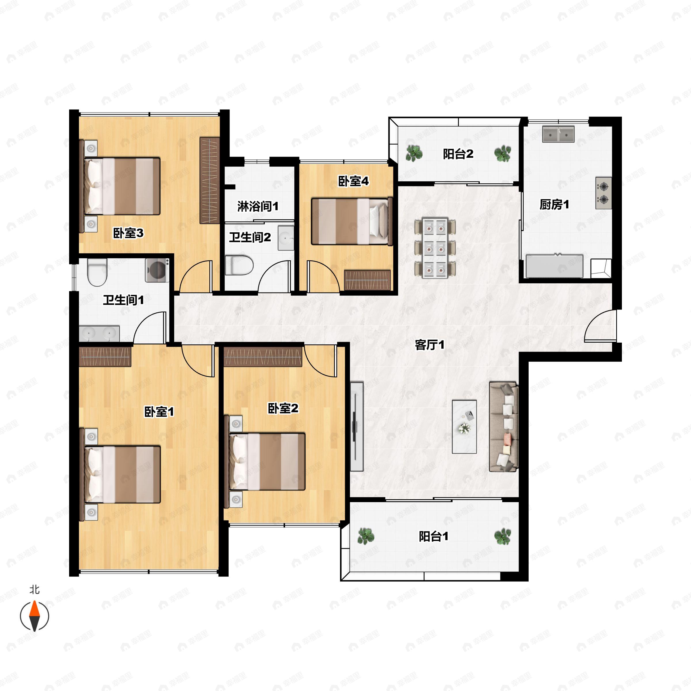 骏景湾·滨江誉峰3室2厅2卫户型图
