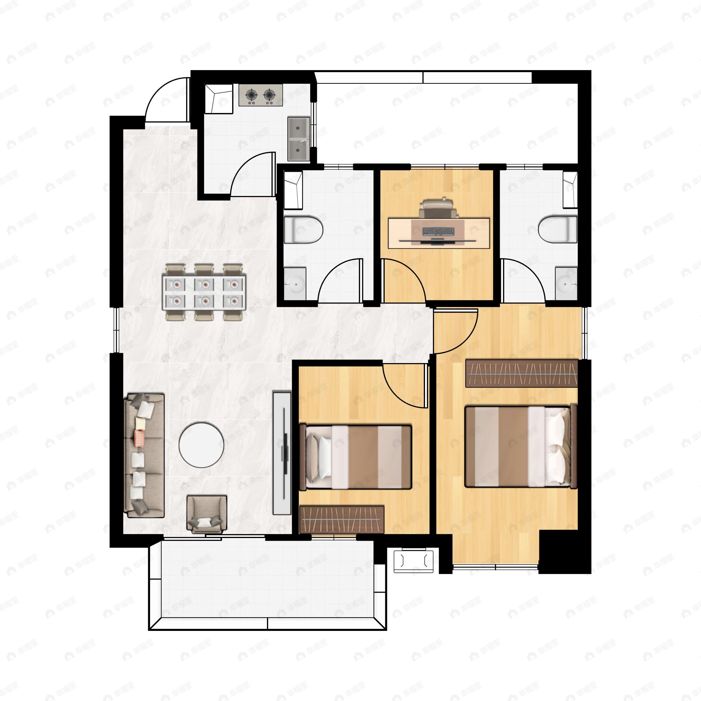 禹洲朗廷元著3室2厅2卫户型图
