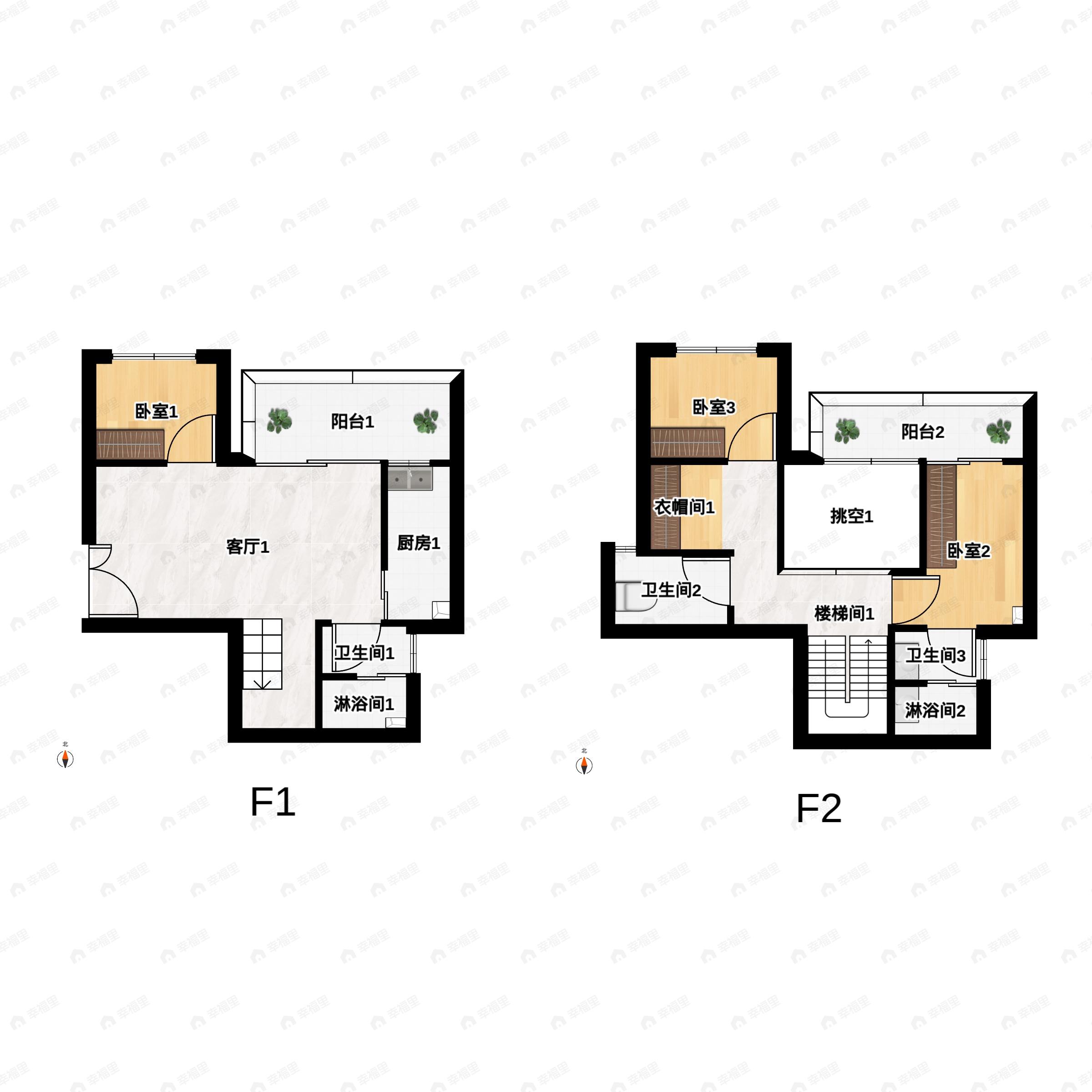 3室2厅3卫建面125平户型图