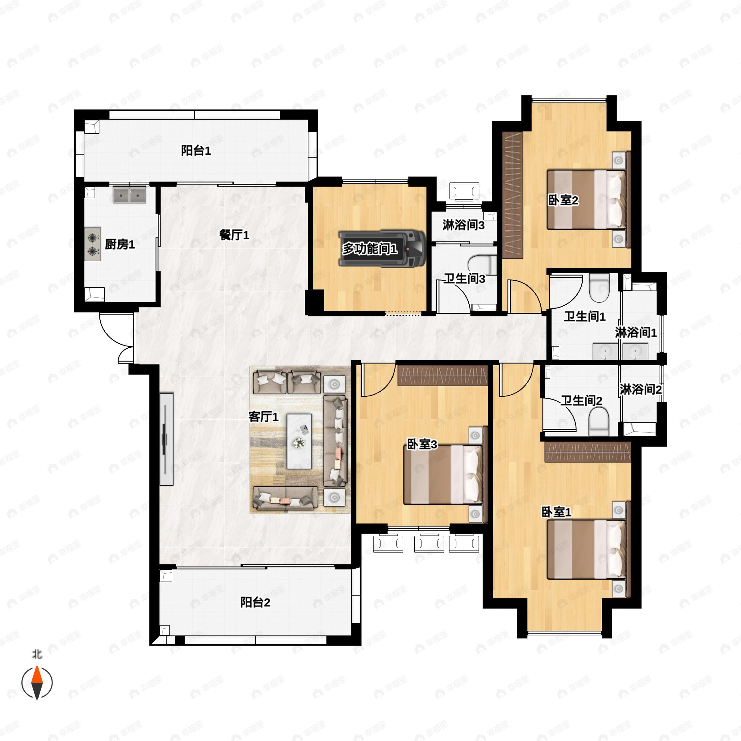 3室2厅3卫建面140平户型图
