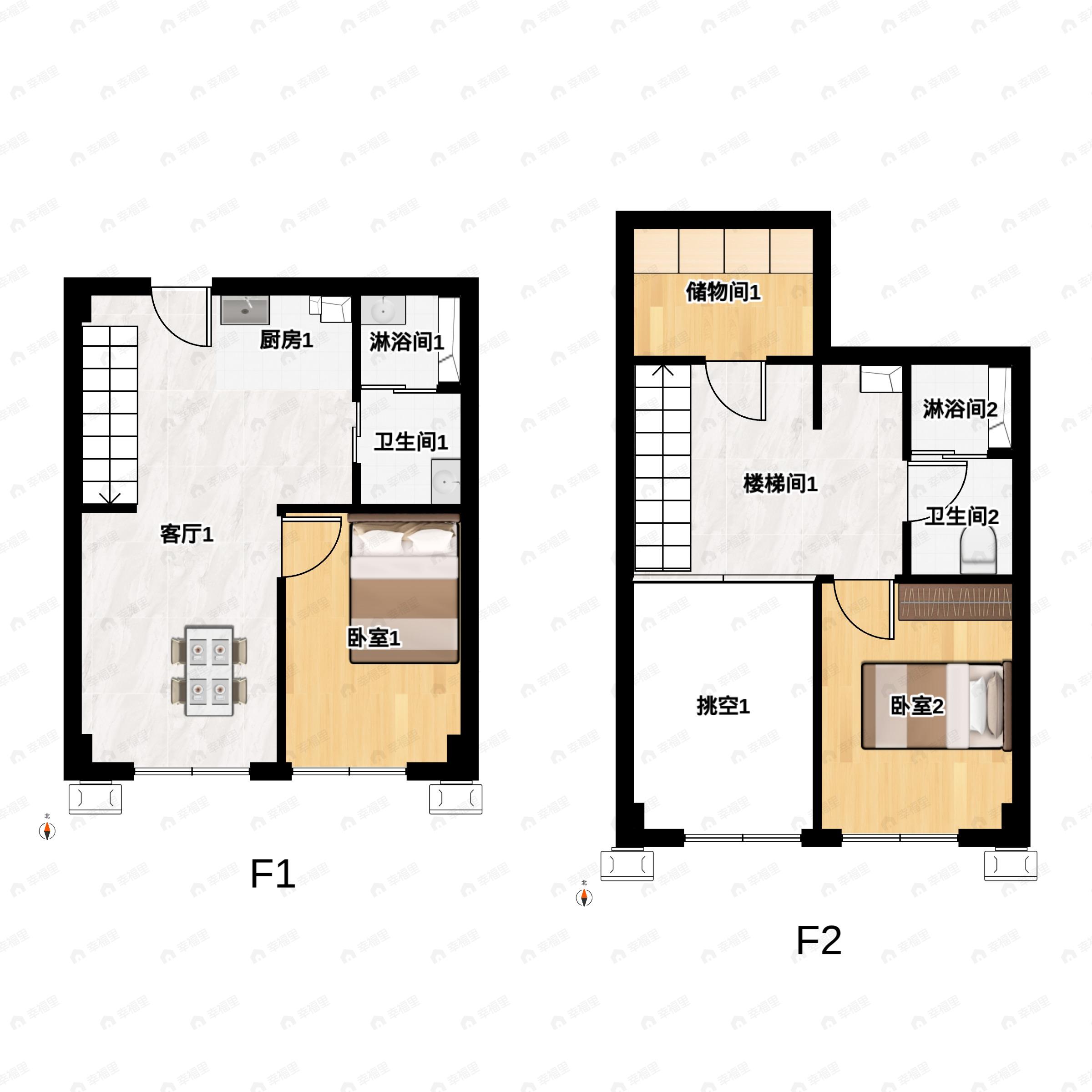 3室1厅2卫建面59平户型图