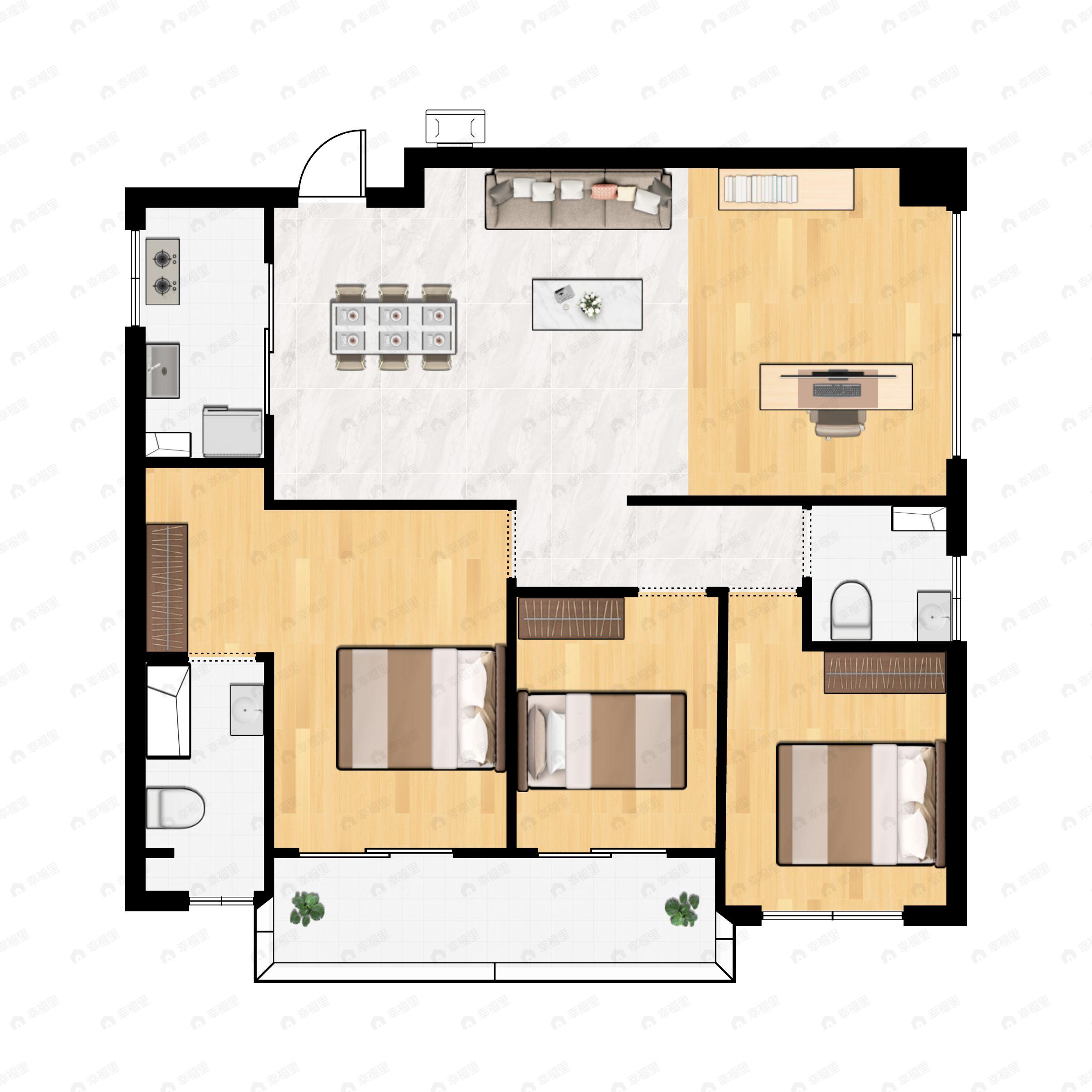 3室2厅2卫建面142平户型图