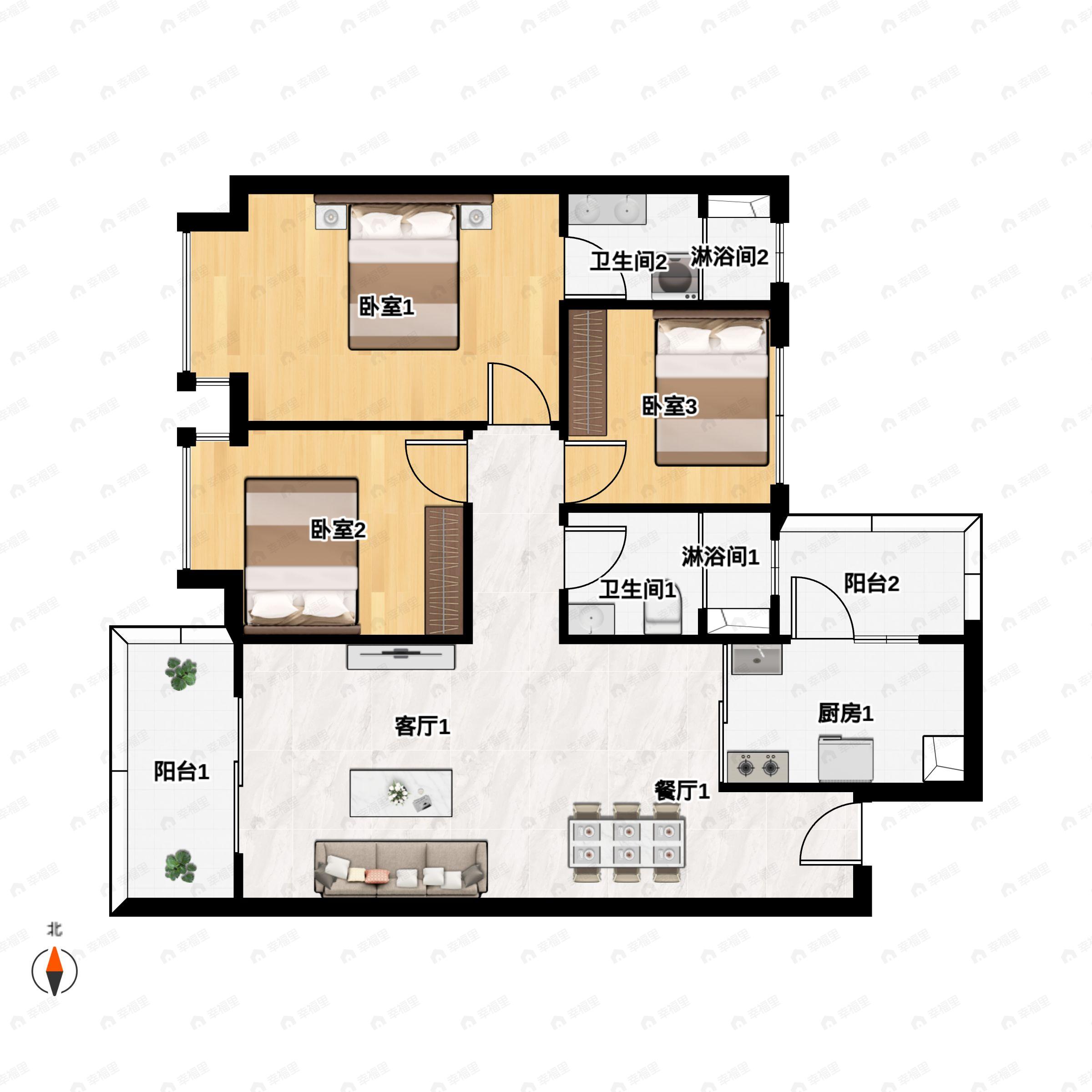 大华公园天下3室2厅2卫户型图