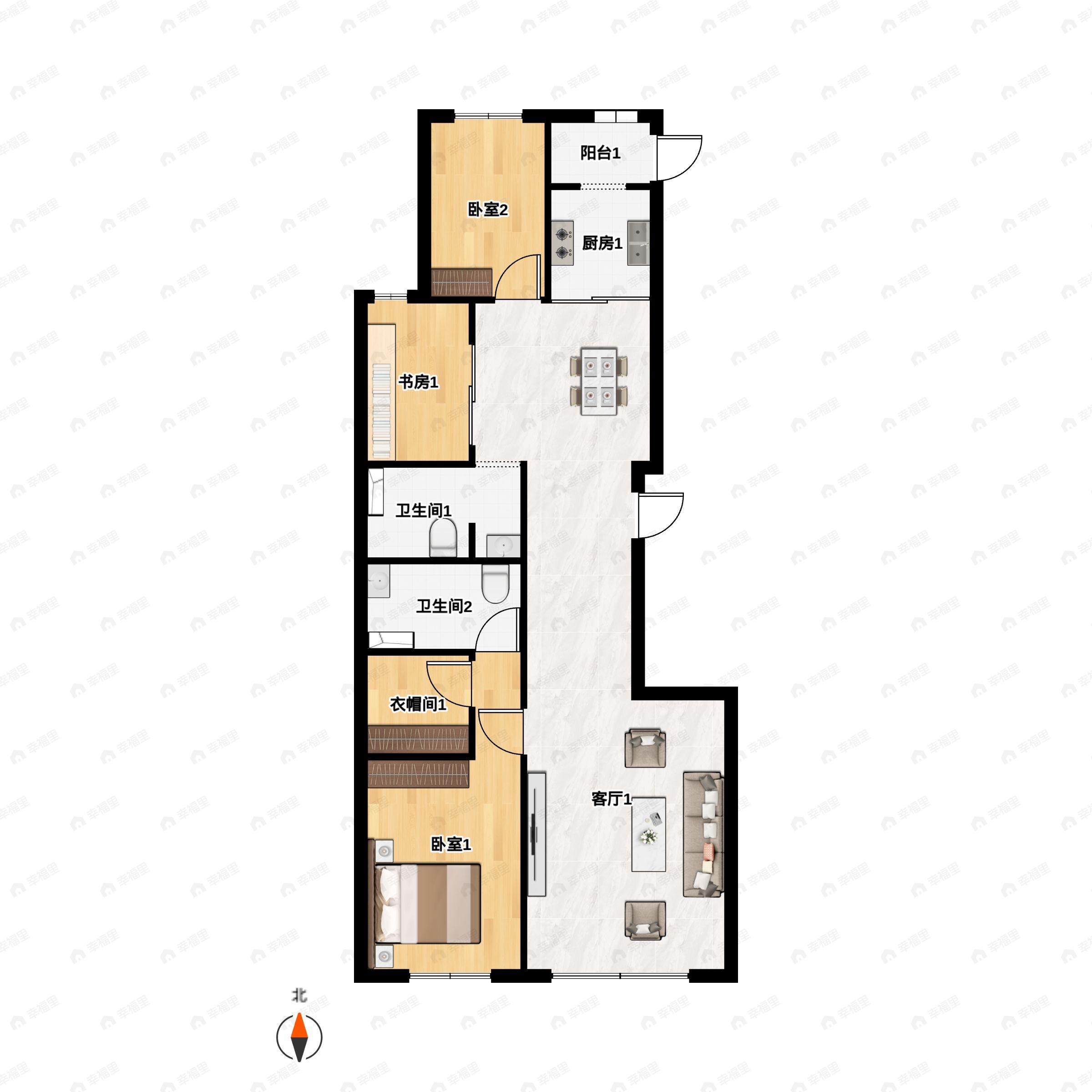 星海长岛3室2厅2卫户型图