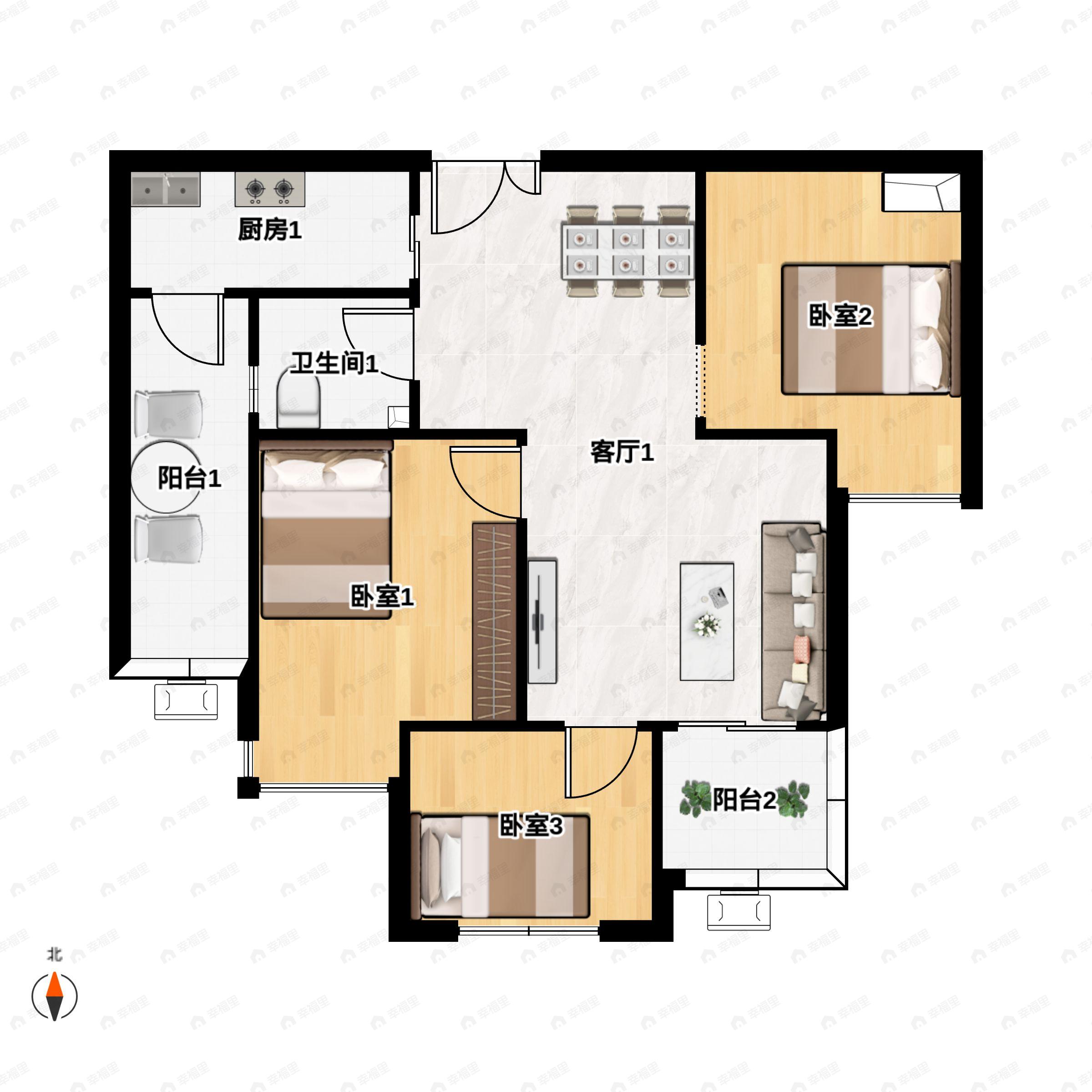 3室2厅1卫建面81平户型图