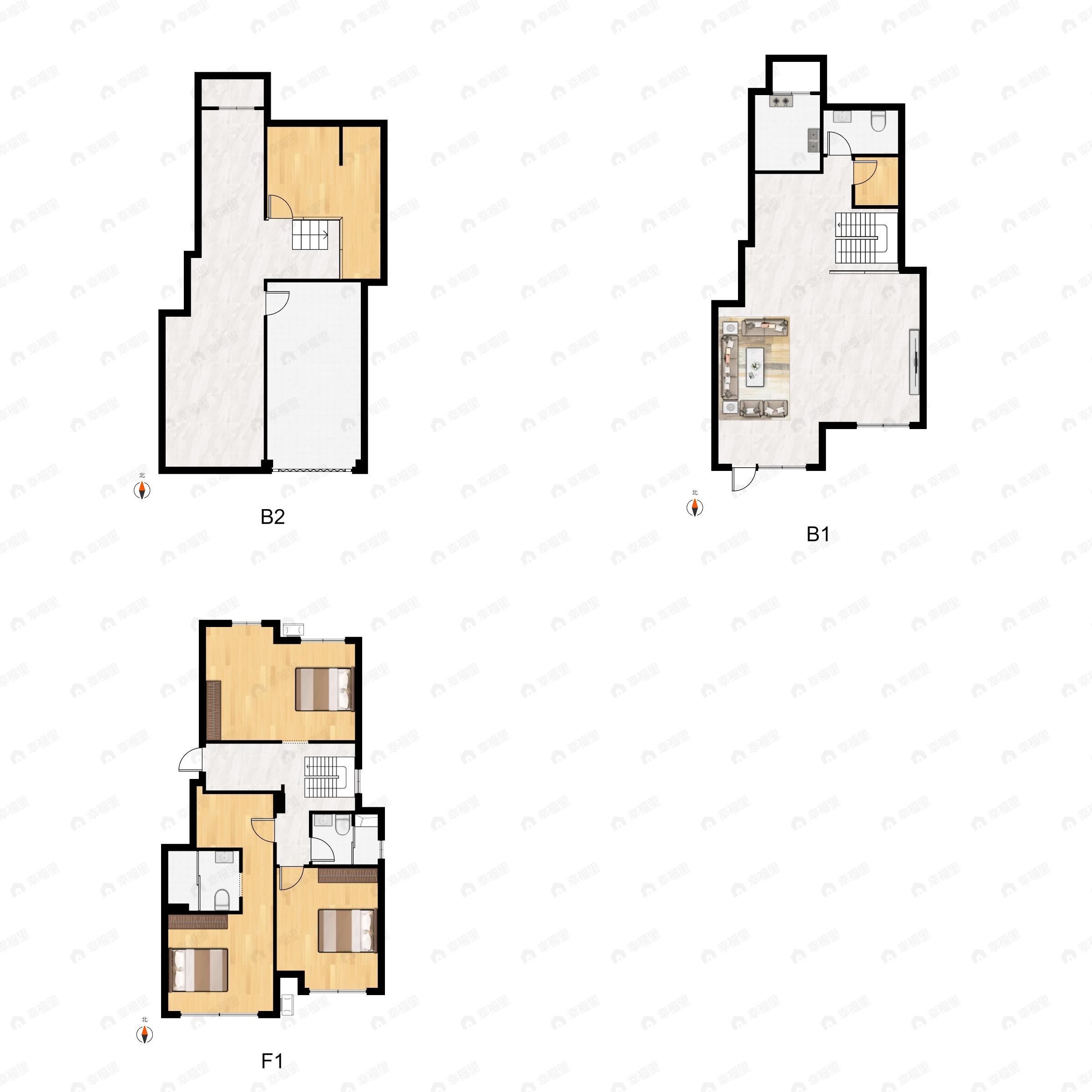 3室3厅3卫建面95平户型图