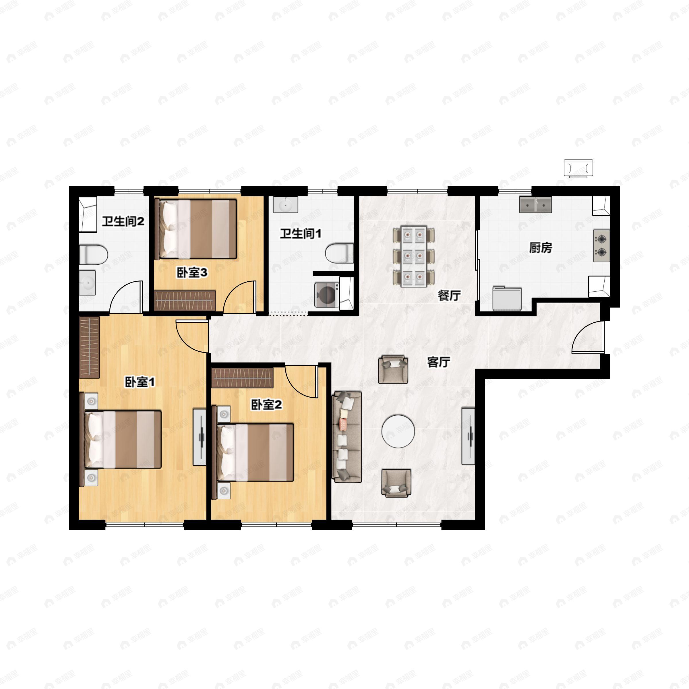 3室2厅2卫建面101平户型图