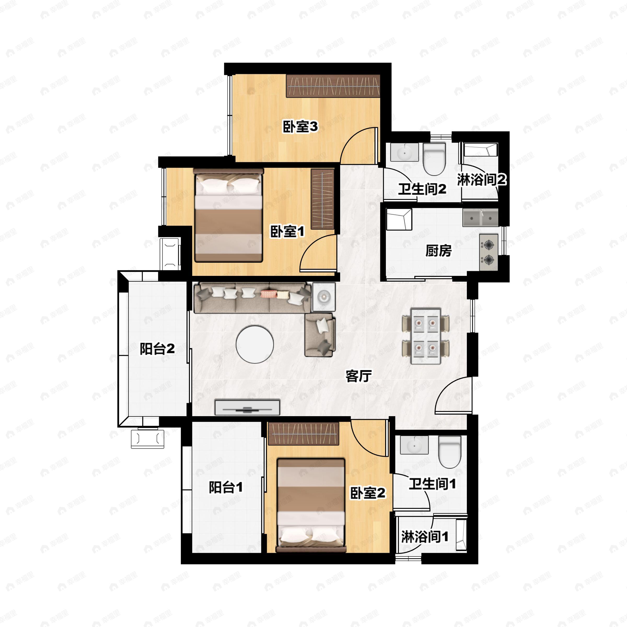 3室2厅2卫建面119平西户型图
