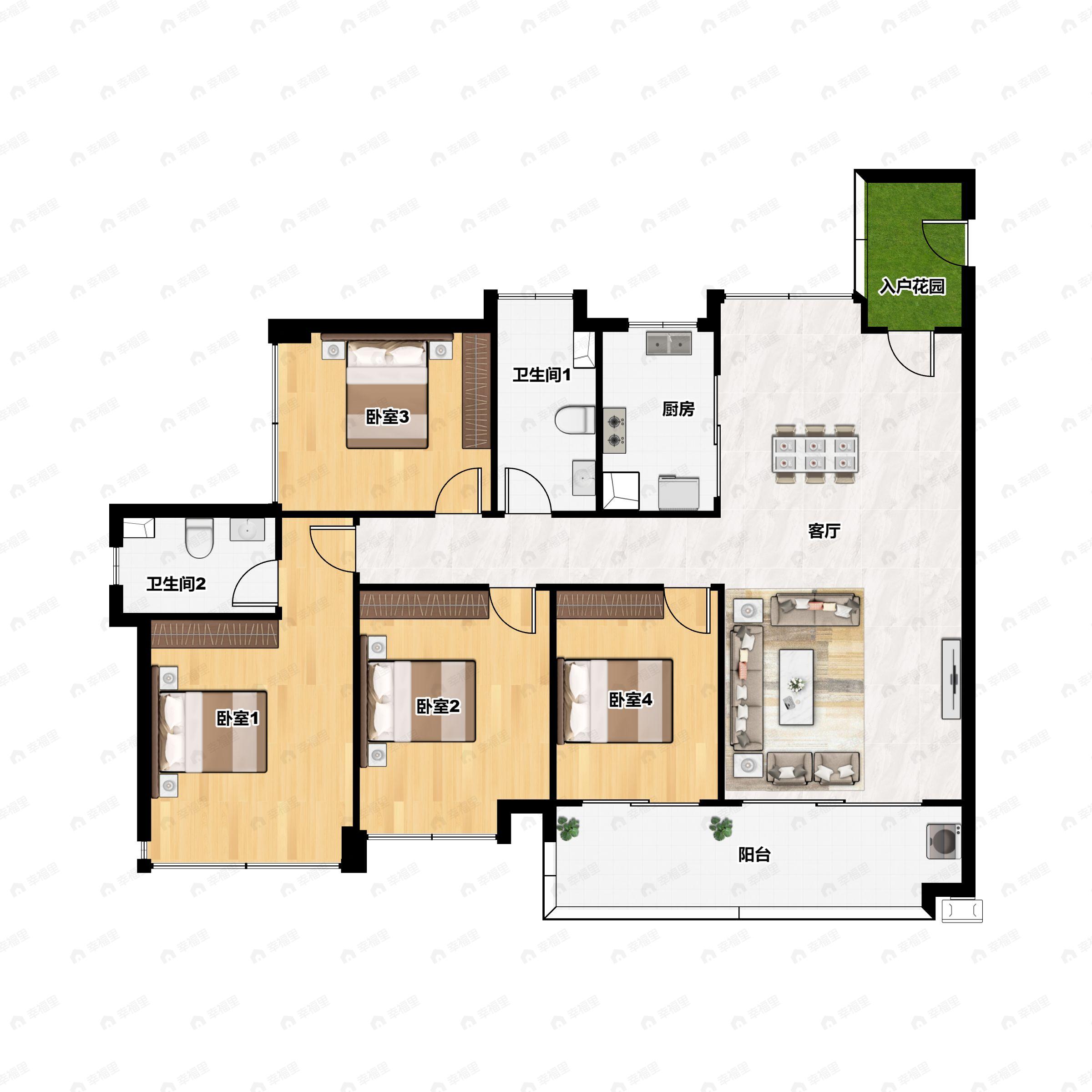4室2厅2卫建面139平南户型图