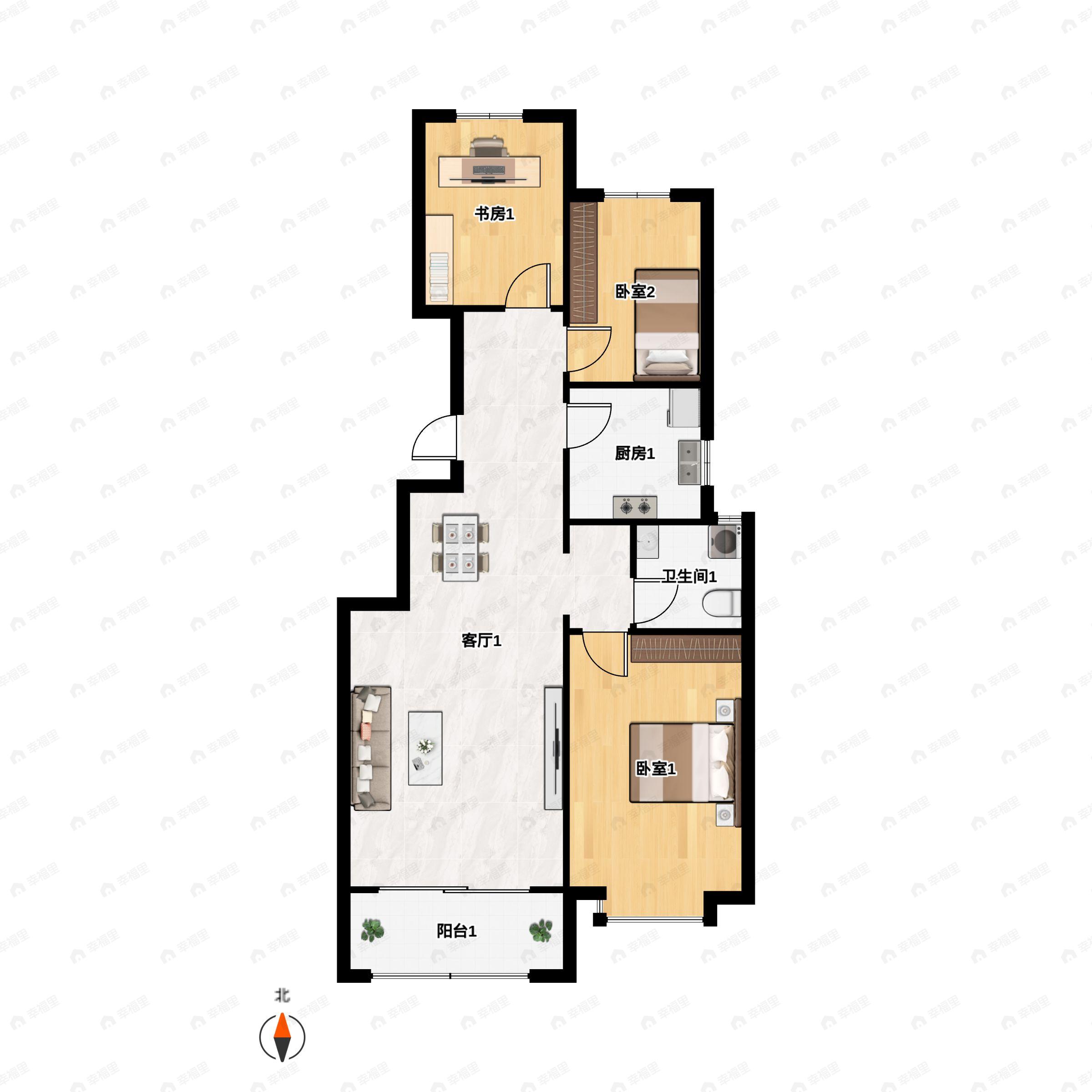 运河樾府3室2厅1卫户型图