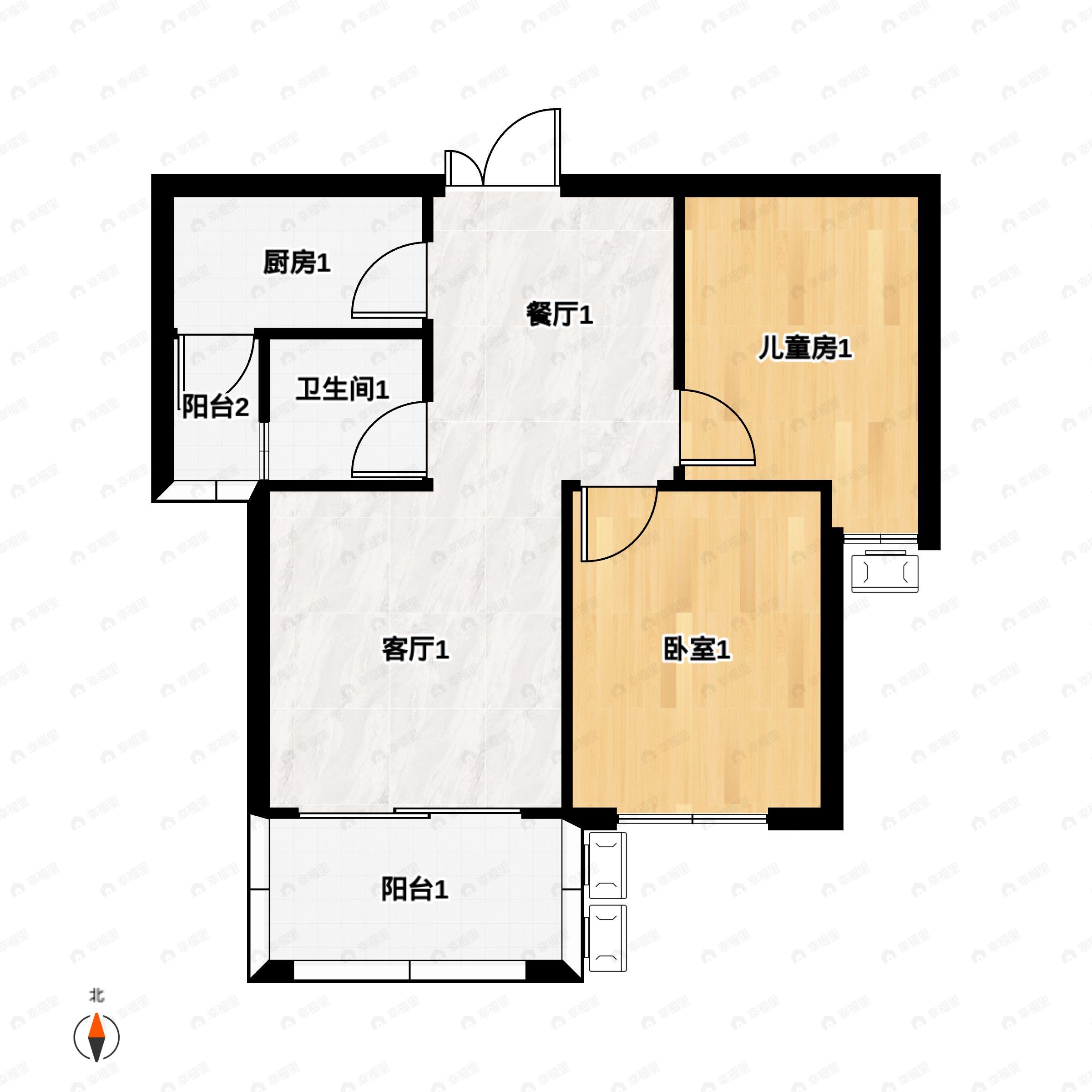 2室2厅1卫建面78平户型图