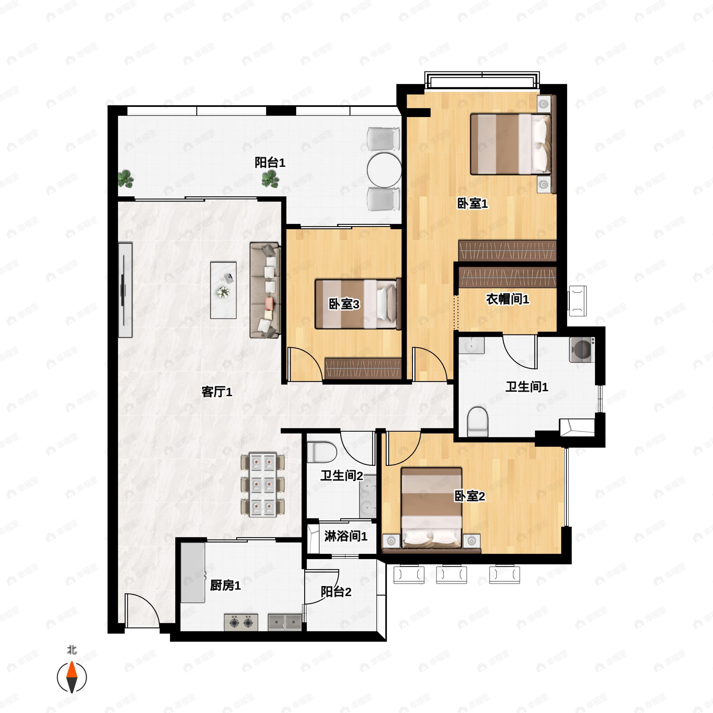 美林湖3室2厅2卫户型图