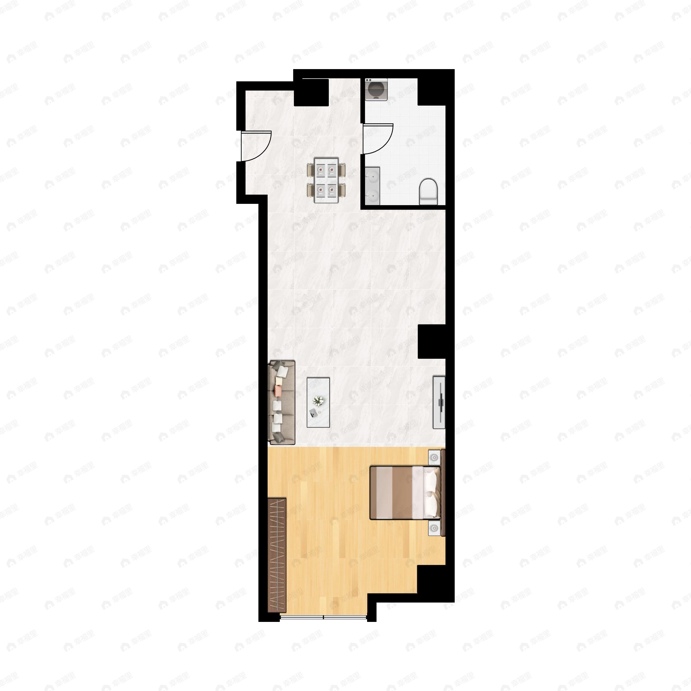 1室1厅1卫建面72m²南户型图
