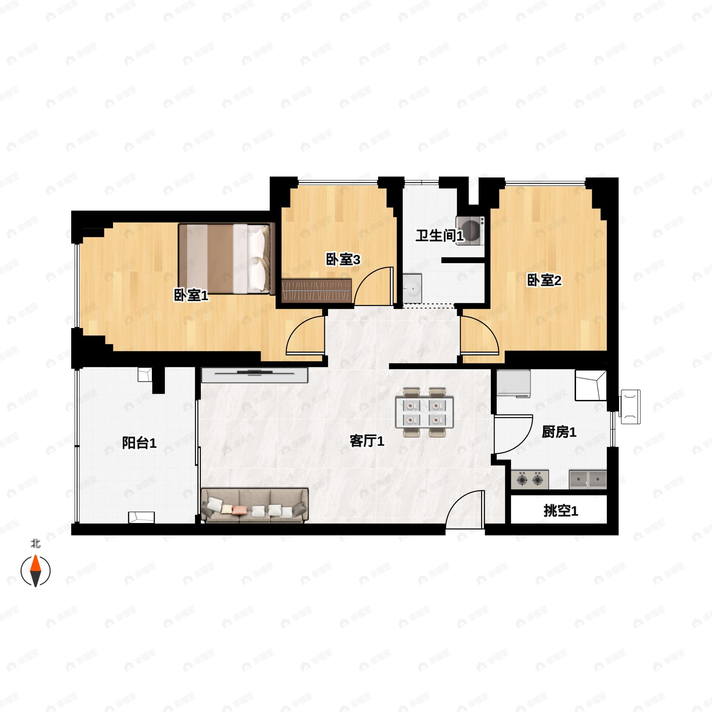 3室2厅1卫建面83平户型图