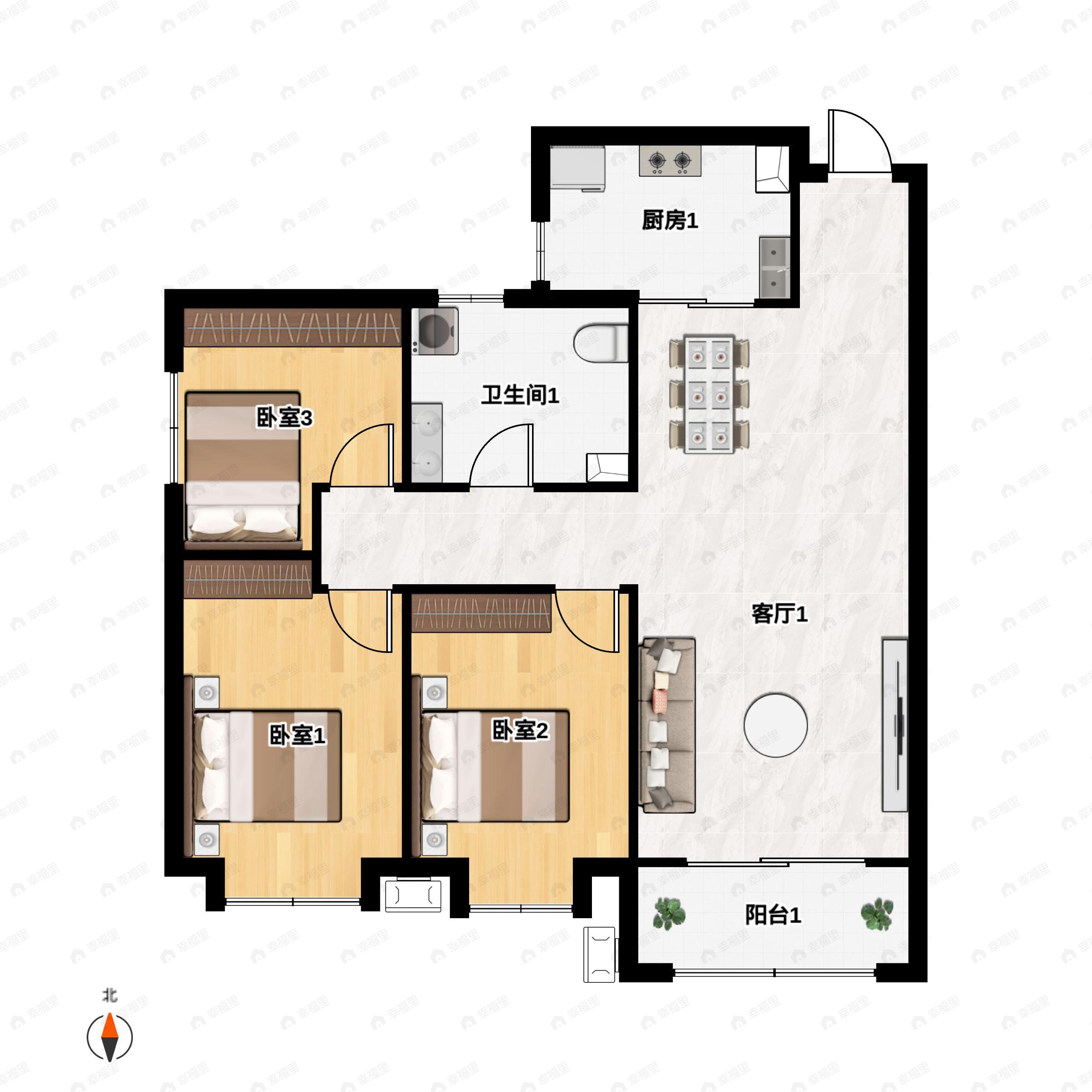 3室2厅1卫建面115平户型图