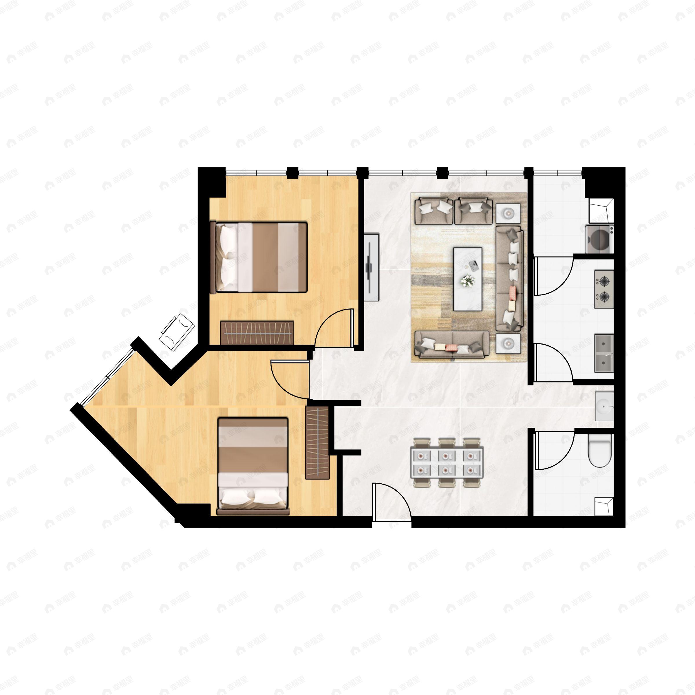 2室2厅1卫建面92平户型图