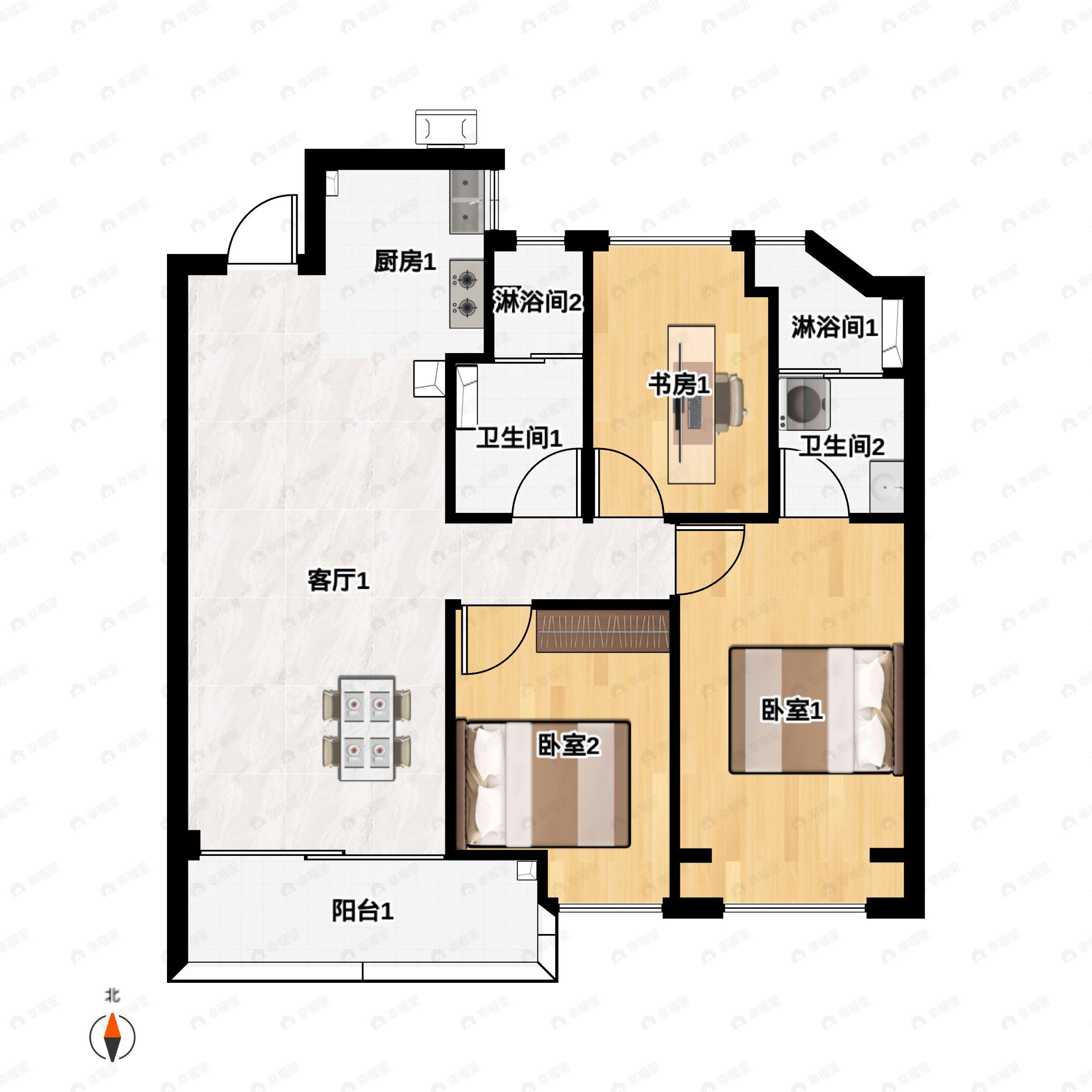 中国铁建·熙语3室2厅2卫户型图