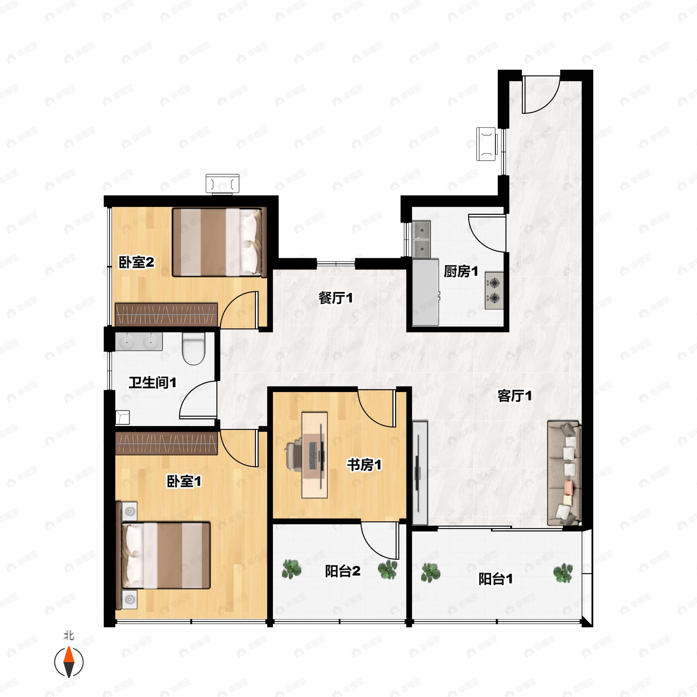 3室2厅1卫建面94平户型图