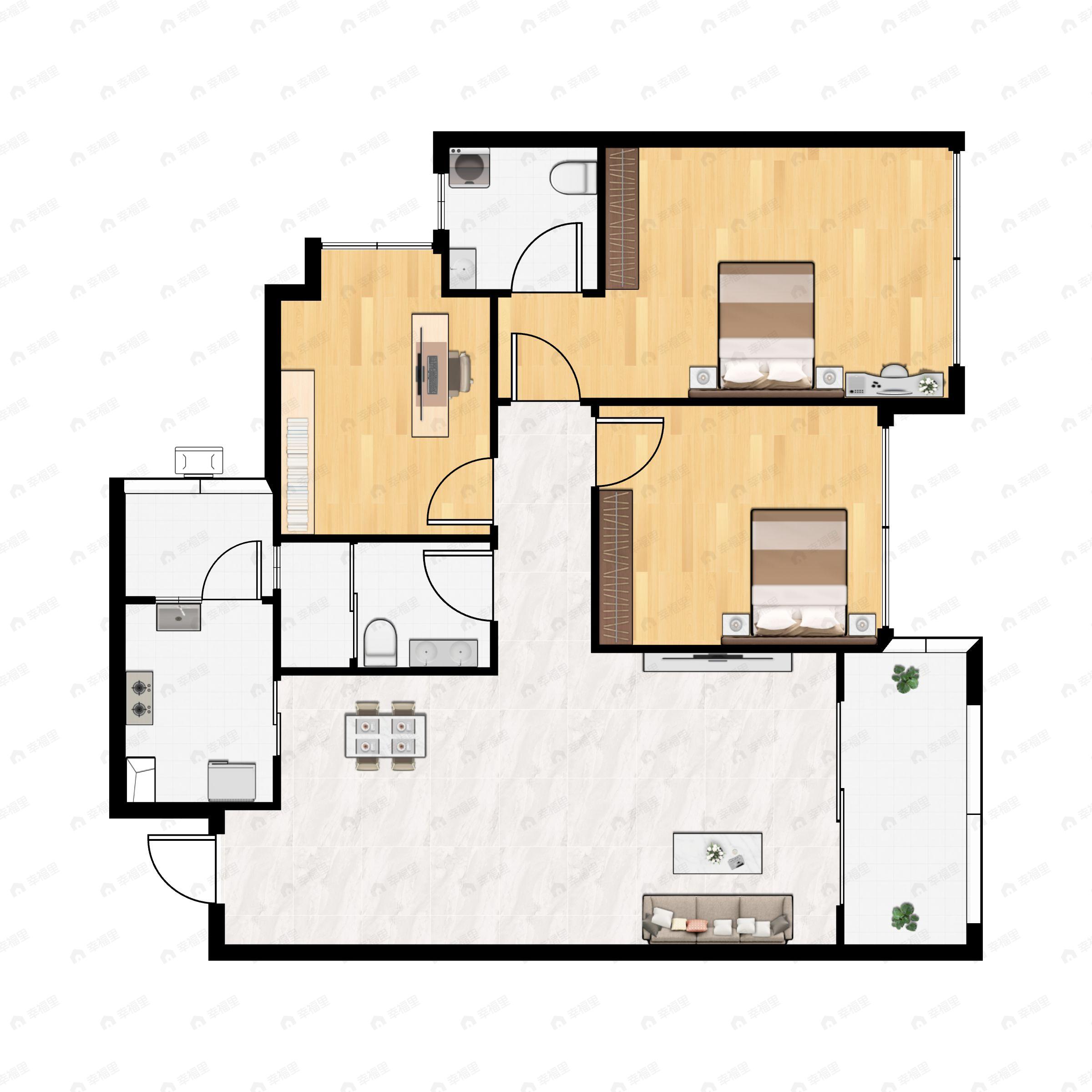 3室2厅2卫建面96平户型图