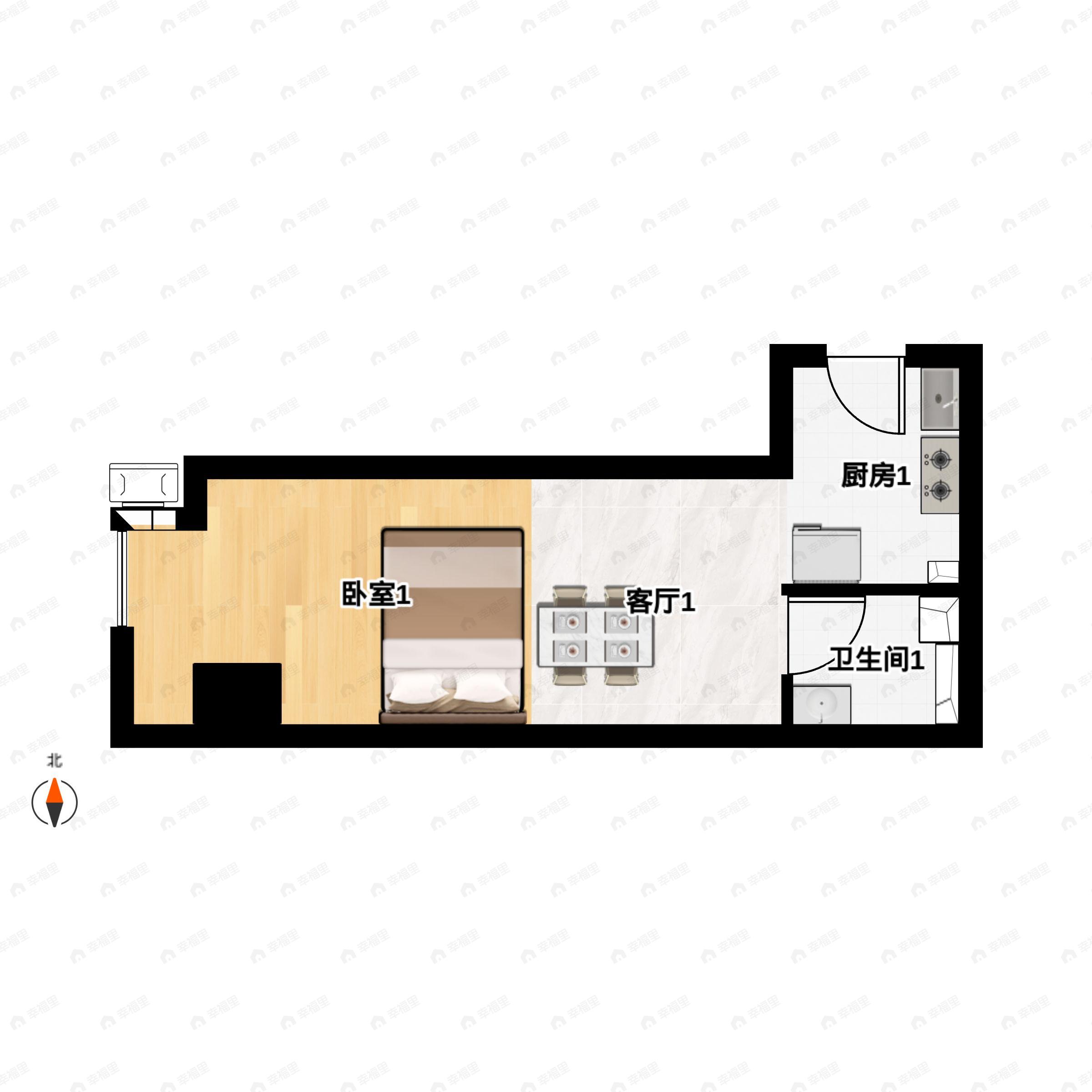1室1厅1卫建面51平户型图