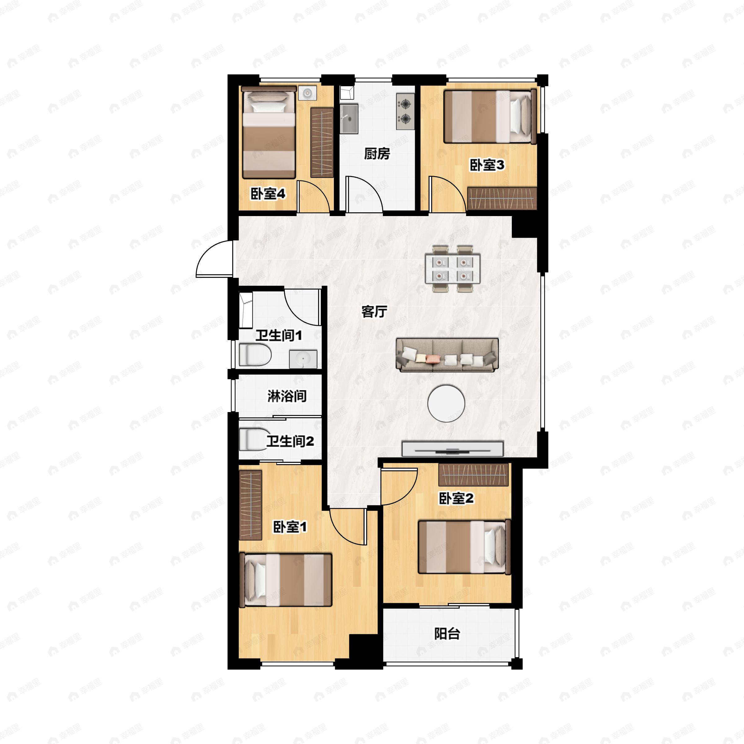 4室2厅2卫建面110平北|南户型图