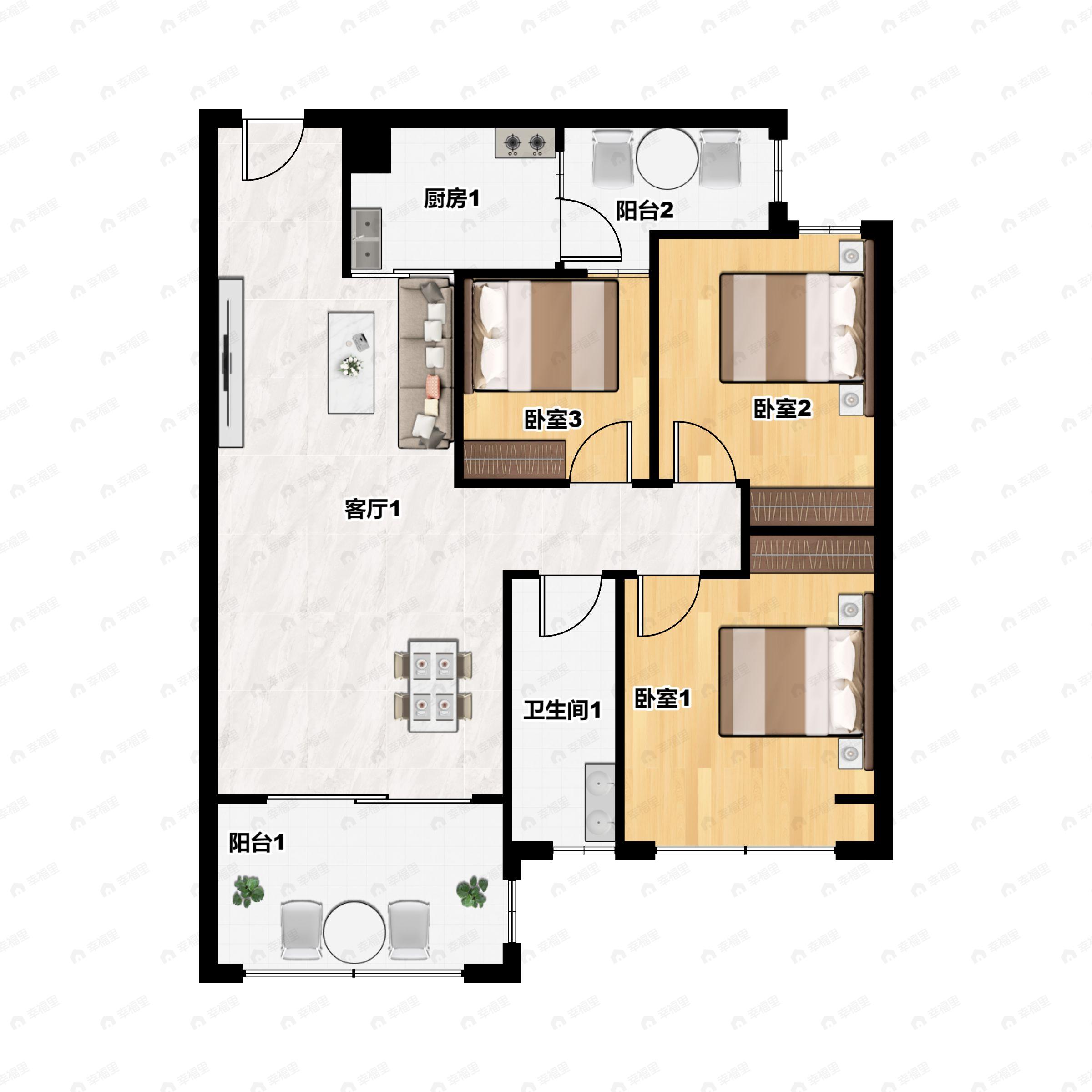 3室2厅1卫建面96平户型图