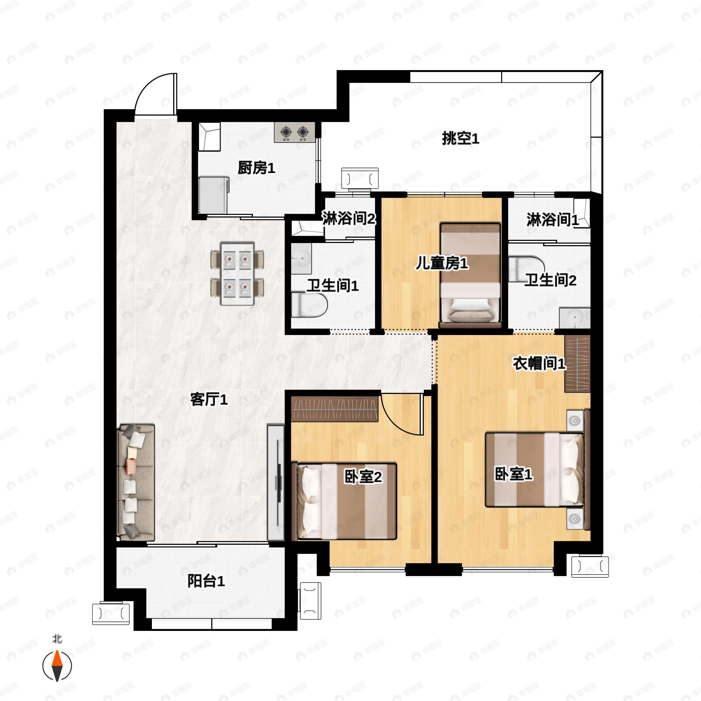 3室2厅2卫建面100平undefined户型图