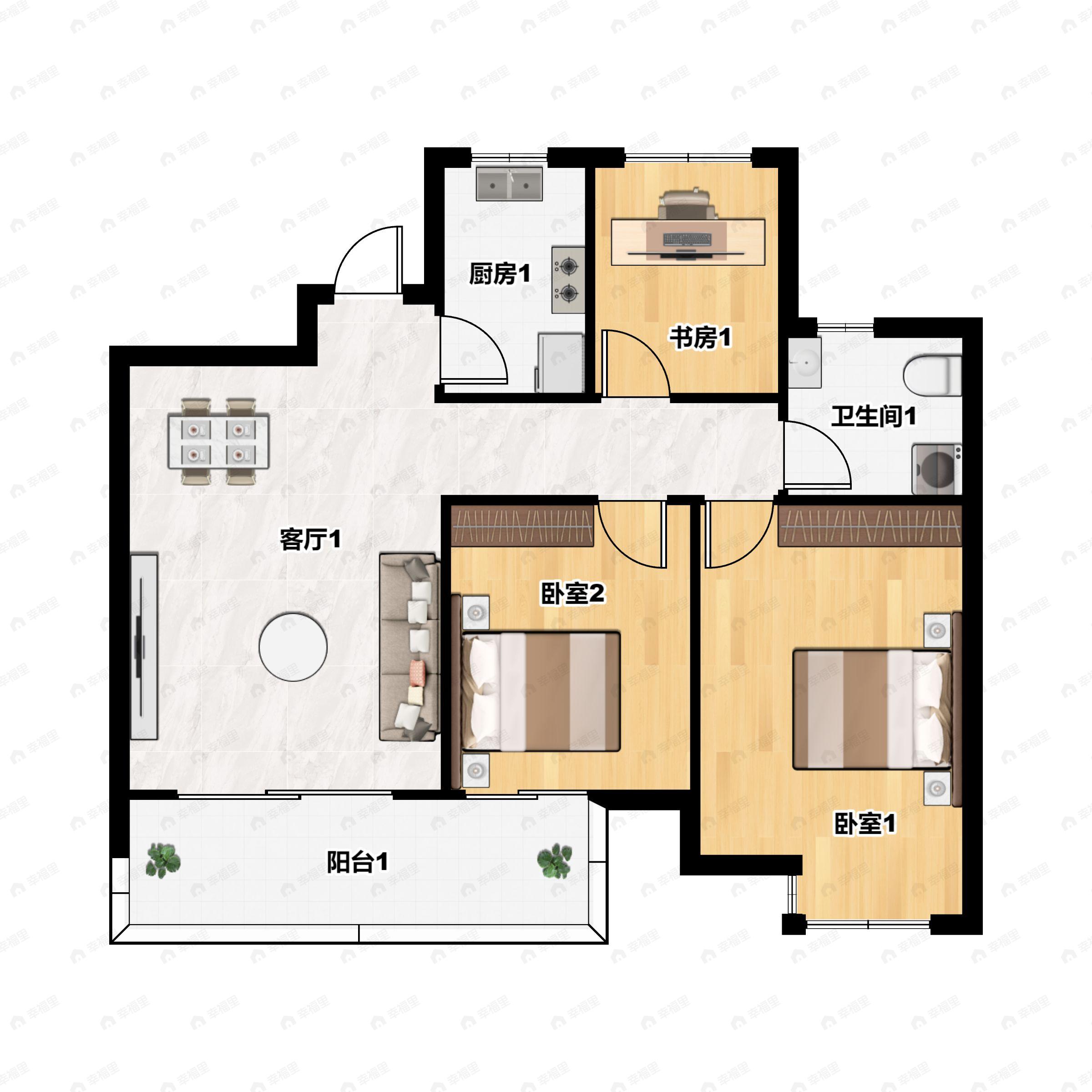 3室2厅1卫建面88平户型图