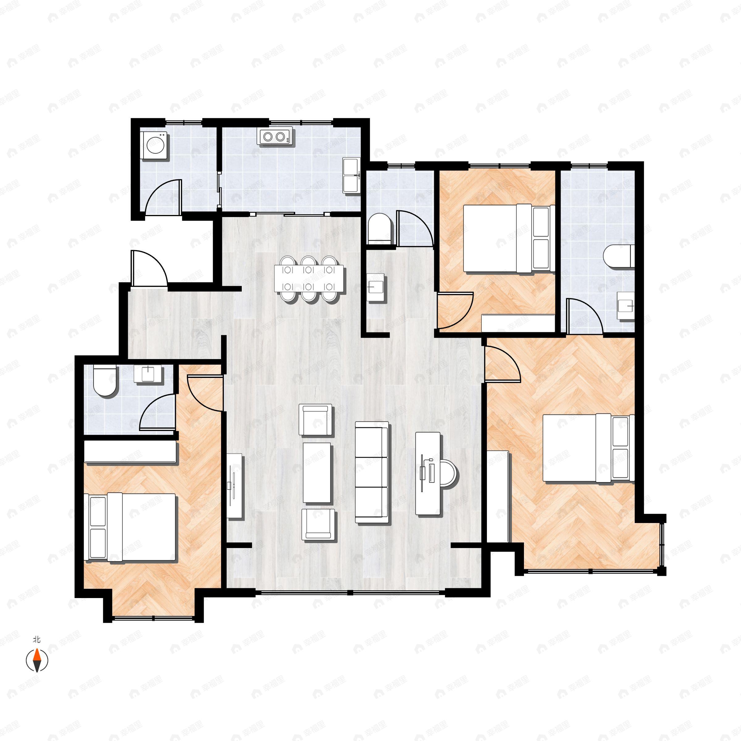 3室2厅3卫建面177平北|南户型图