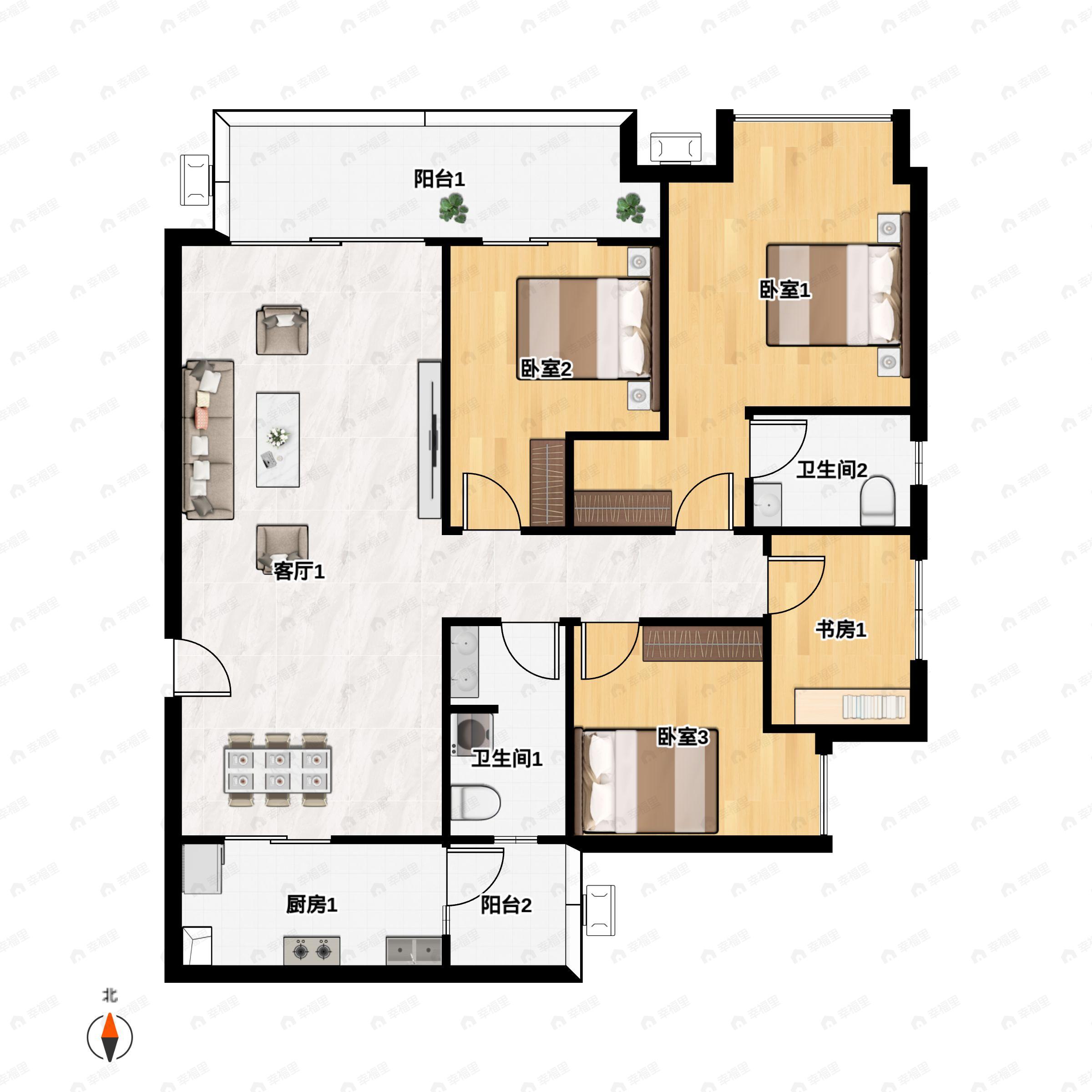 4室2厅2卫建面145平东南户型图