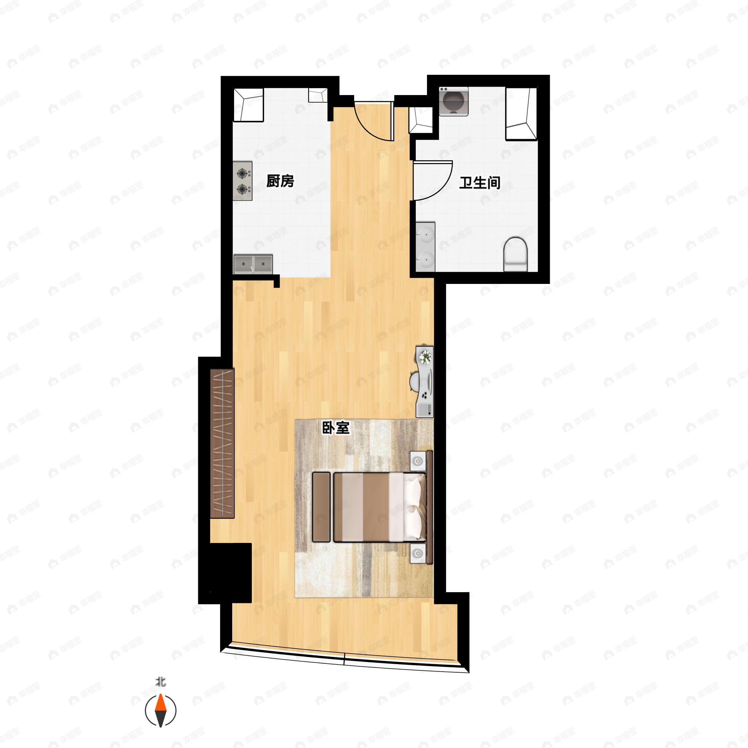 1室1卫建面56平东南户型图